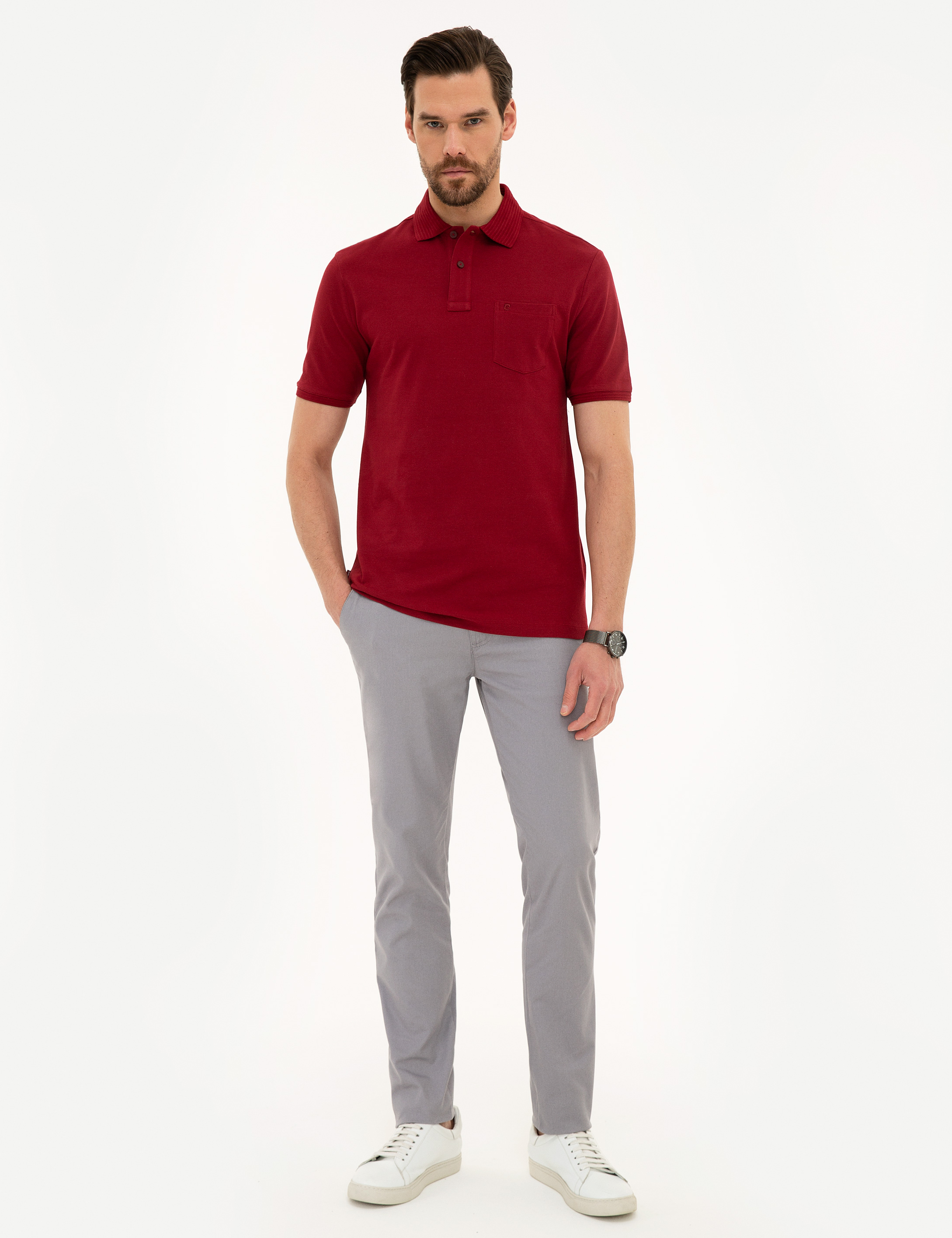Pierre Cardin Bordo Regular Fit Polo Yaka Basic Tişört görsel 4