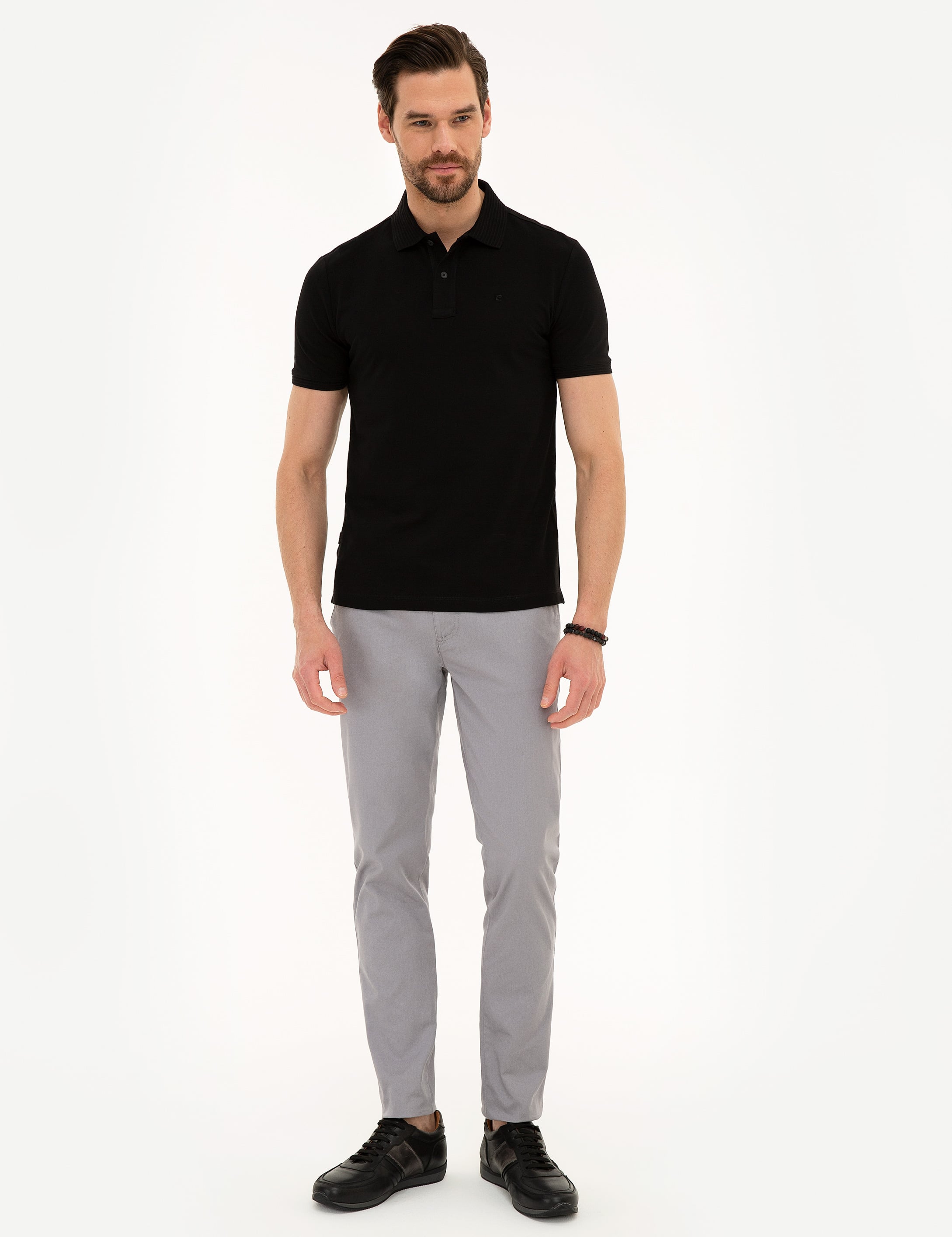 Siyah Slim Fit Polo Yaka Basic T-Shirt