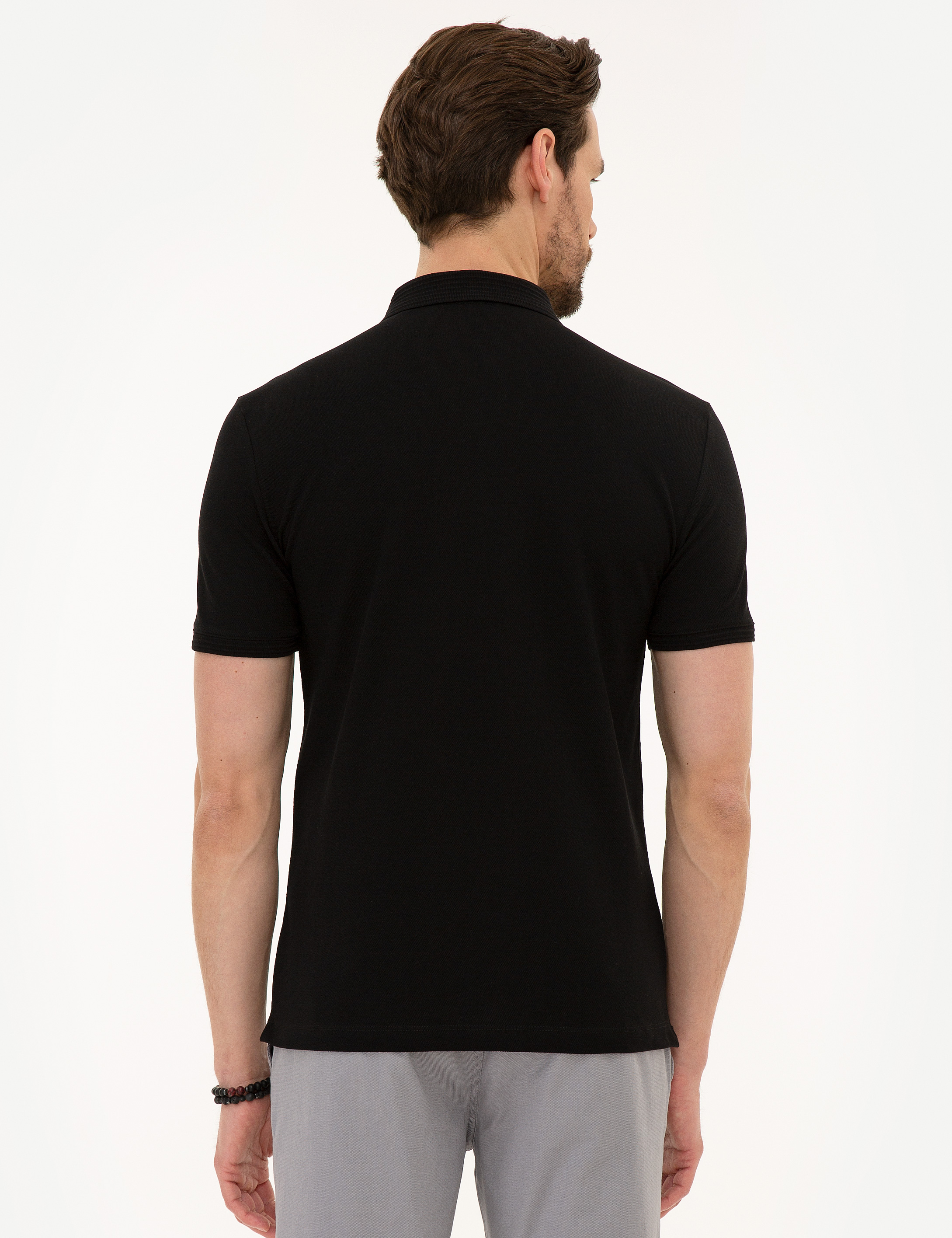 Siyah Slim Fit Polo Yaka Basic T-Shirt