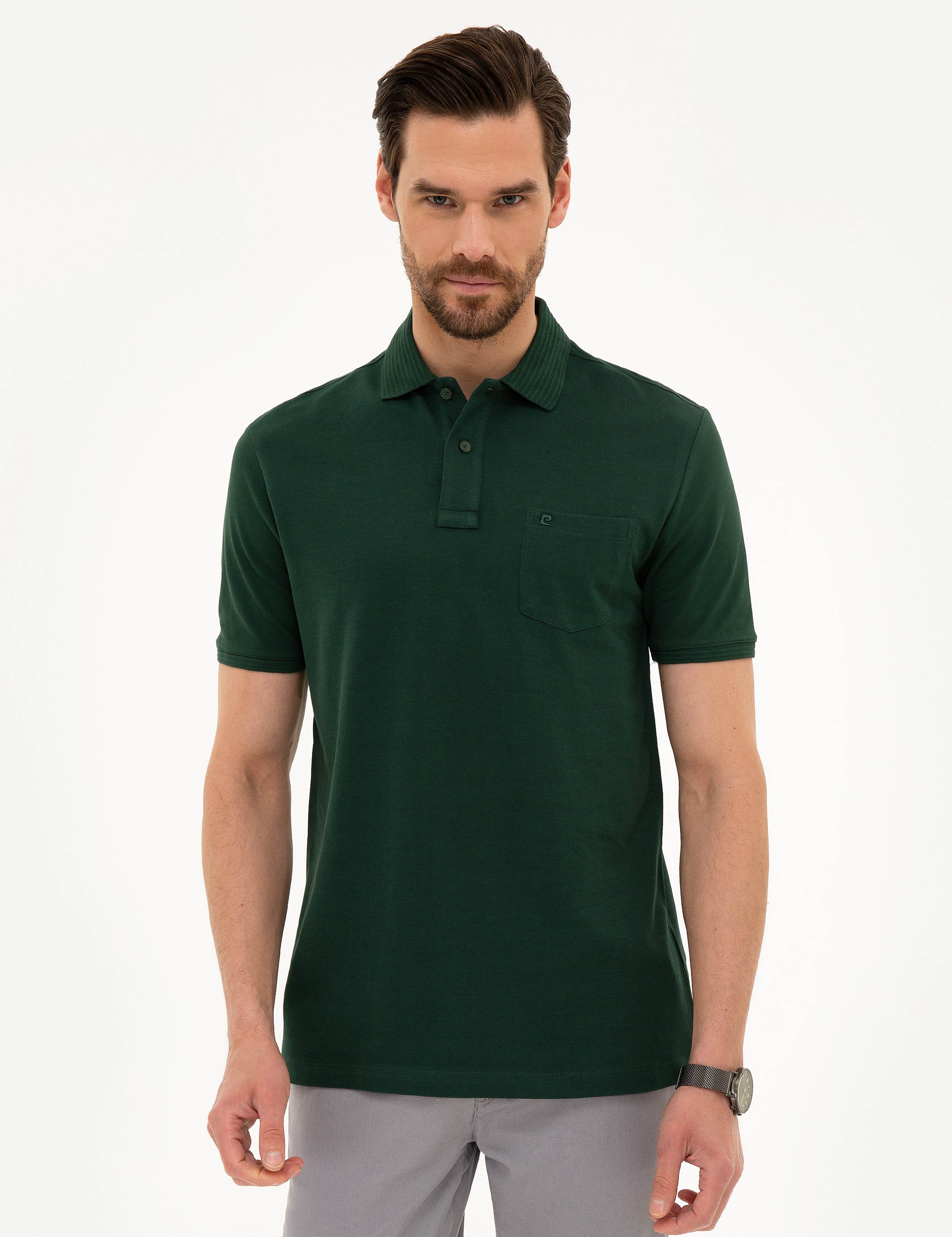 Koyu Yeşil Regular Fit Basic Polo Yaka T-Shirt - Image 1