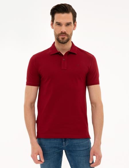 Bordo Slim Fit Polo Yaka Basic Tişört - 50218589027