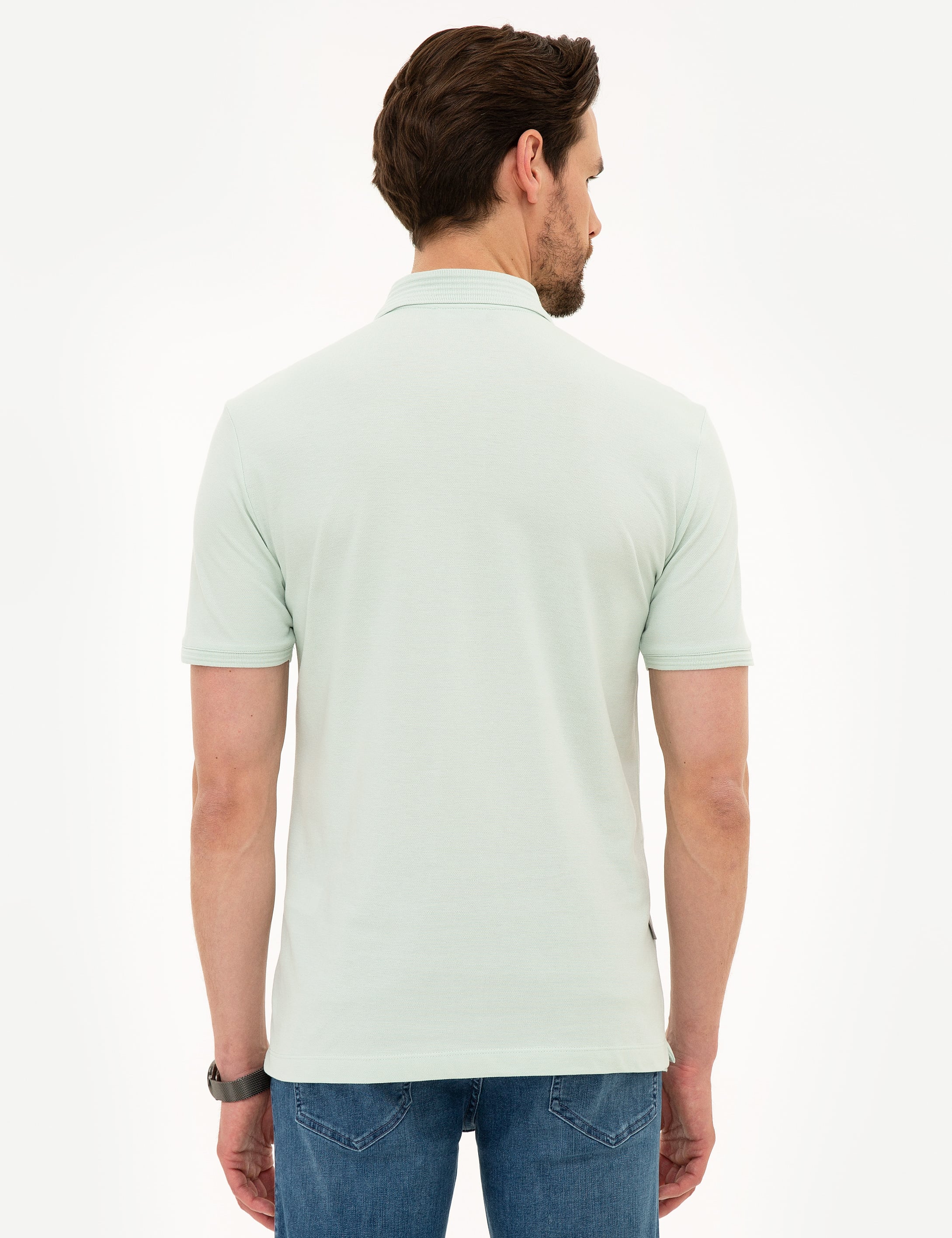 Mint Slim Fit Polo Yaka Basic Tişört - Image 3