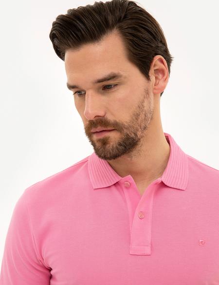 Pembe Slim Fit Polo Yaka Basic Tişört - 50218589070