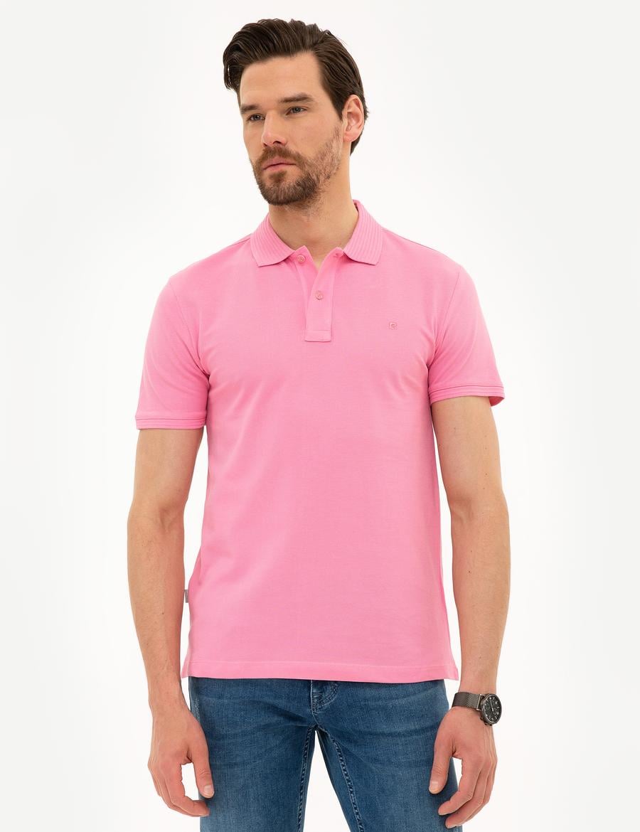 Pembe Slim Fit Polo Yaka Basic Tişört