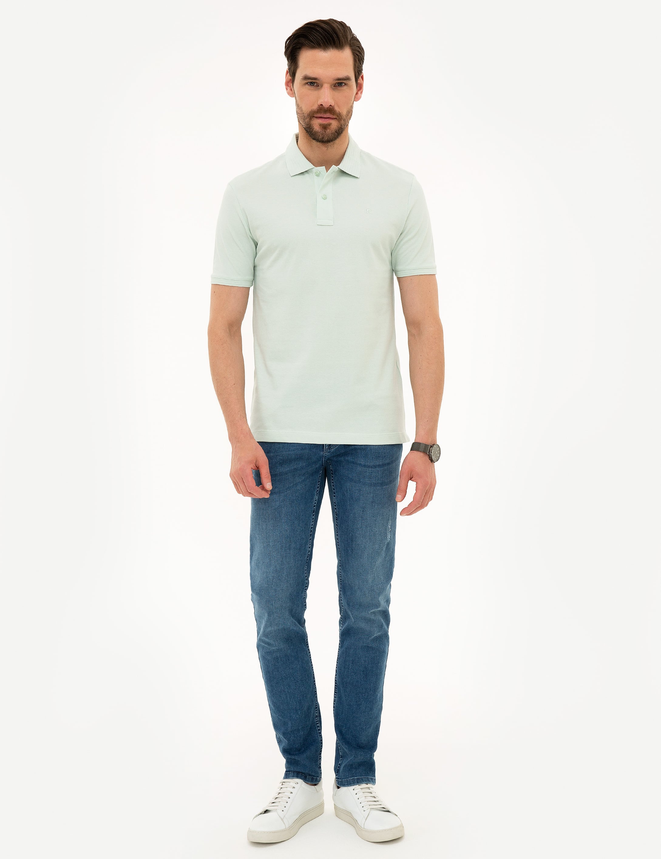 Mint Slim Fit Polo Yaka Basic Tişört - Image 4
