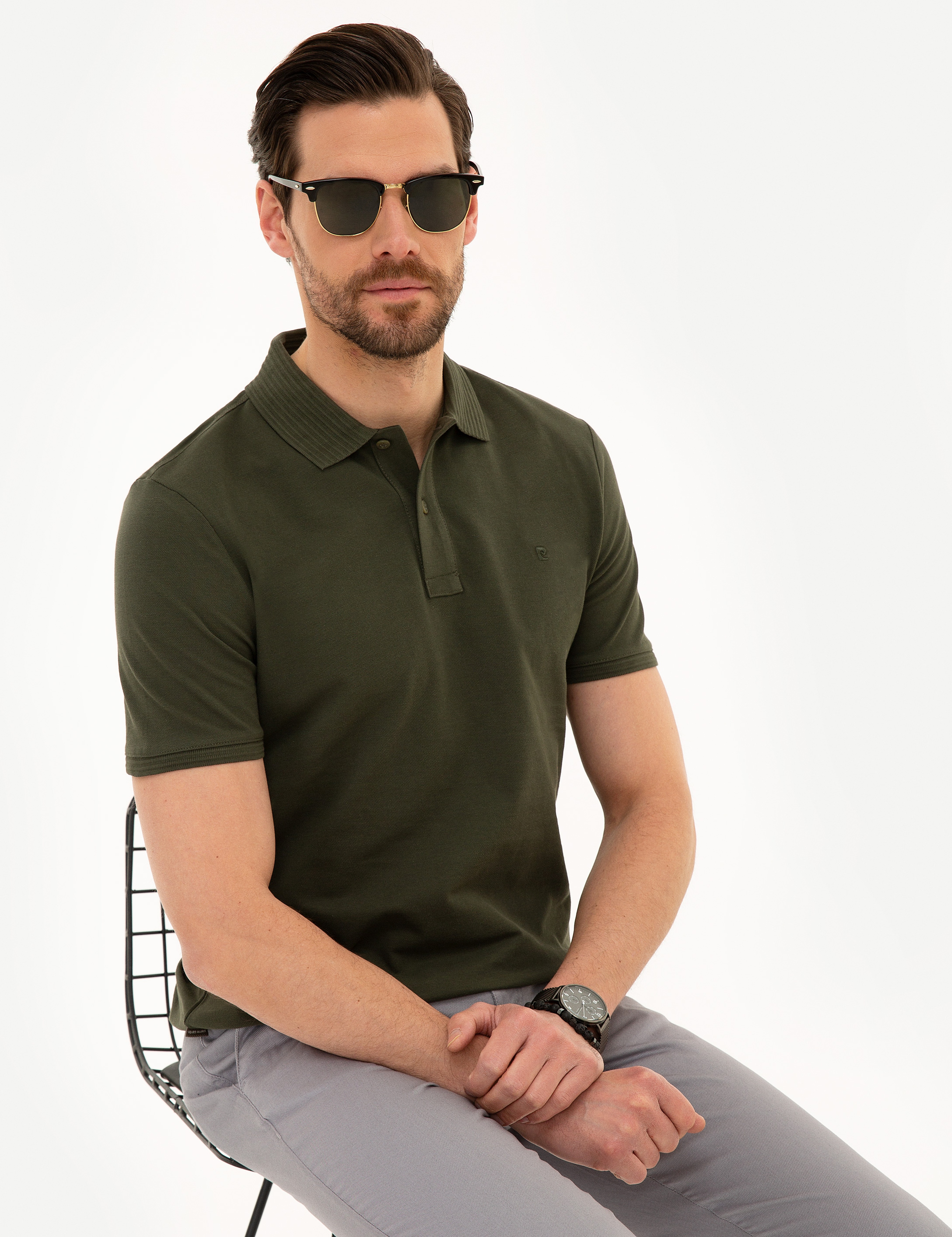 Açık Haki Slim Fit Polo Yaka Basic T-Shirt - Image 3