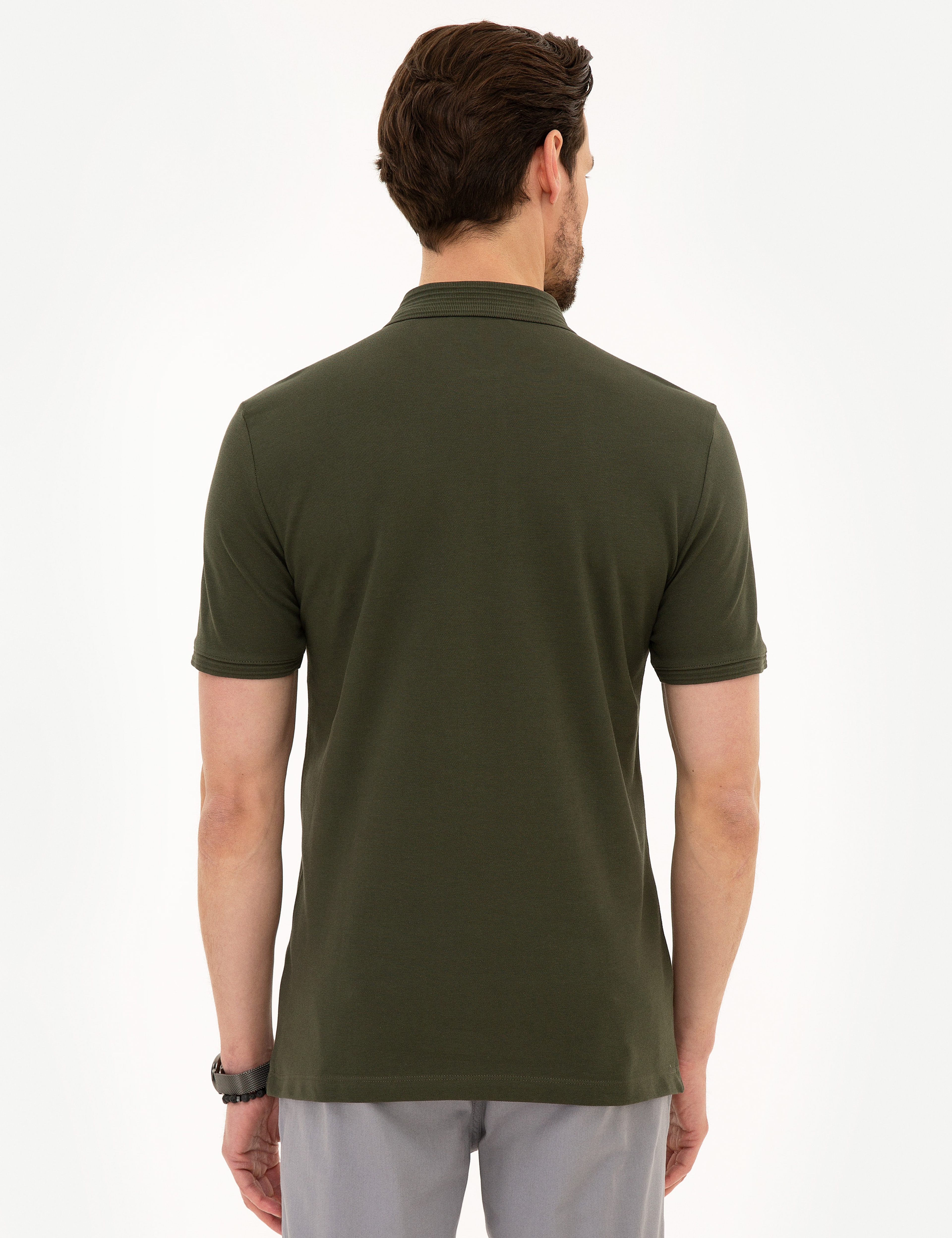 Açık Haki Slim Fit Polo Yaka Basic T-Shirt - Image 4