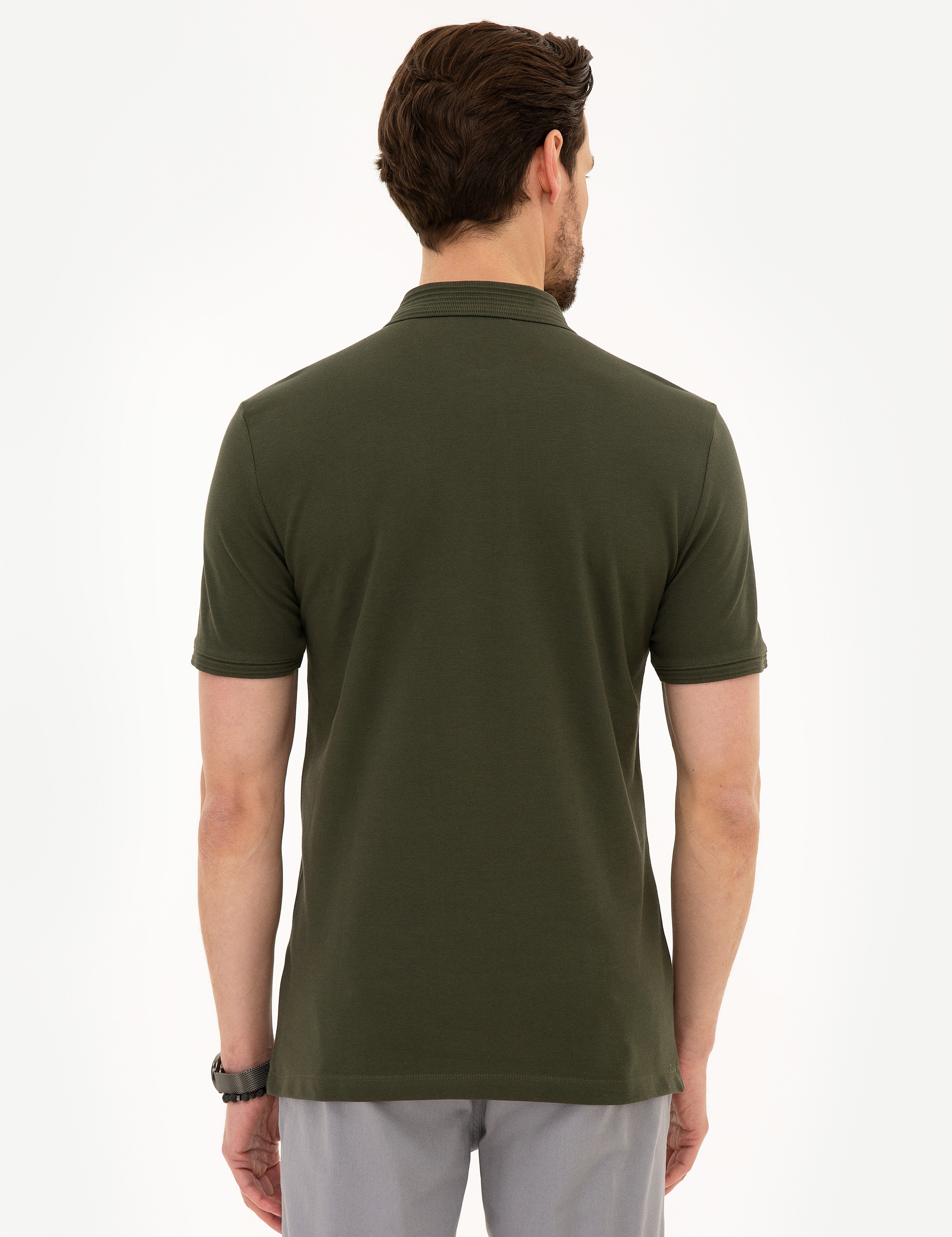 Açık Haki Slim Fit Polo Yaka Basic T-Shirt