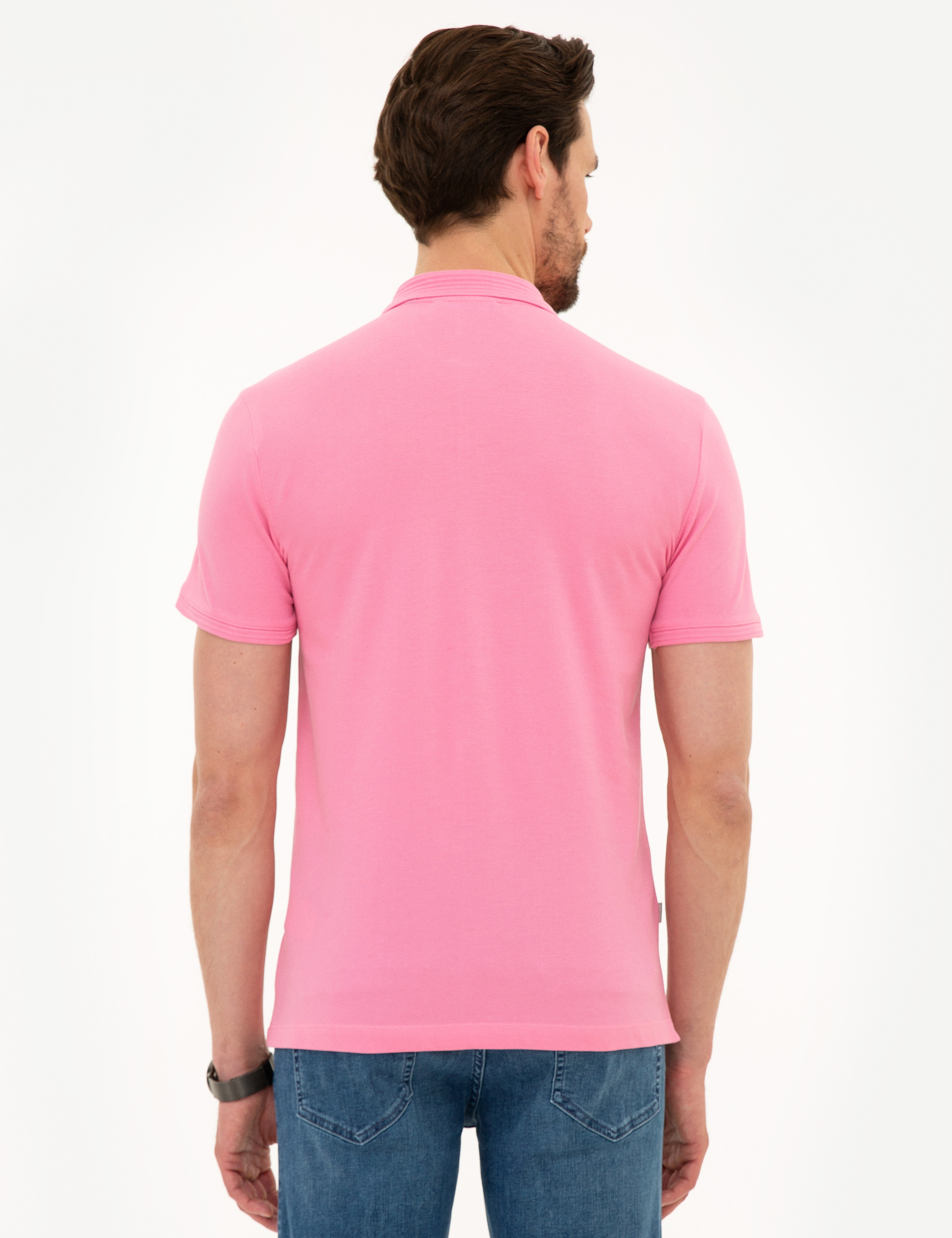 Pembe Slim Fit Polo Yaka Basic Tişört