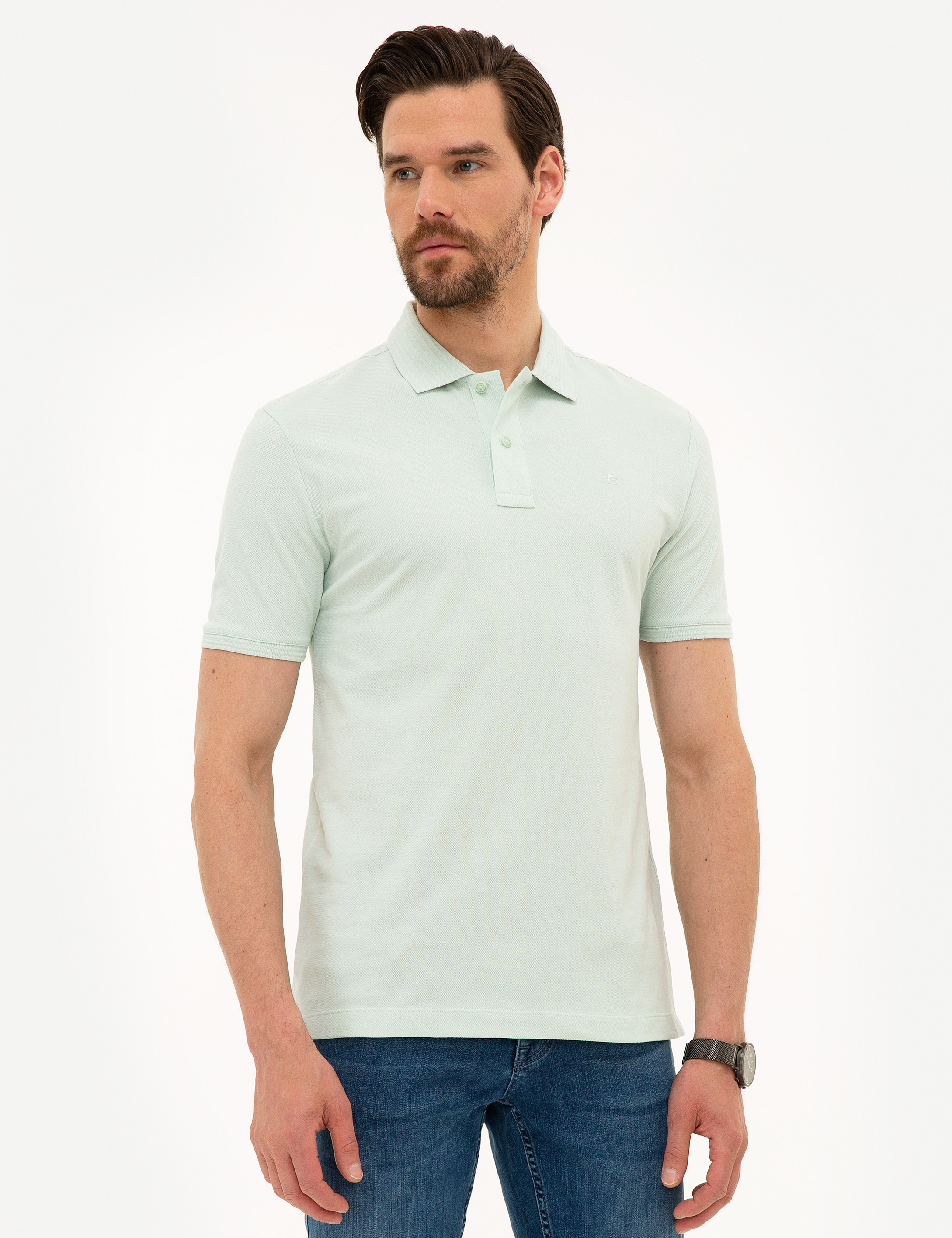 Mint Slim Fit Polo Yaka Basic Tişört - Image 1