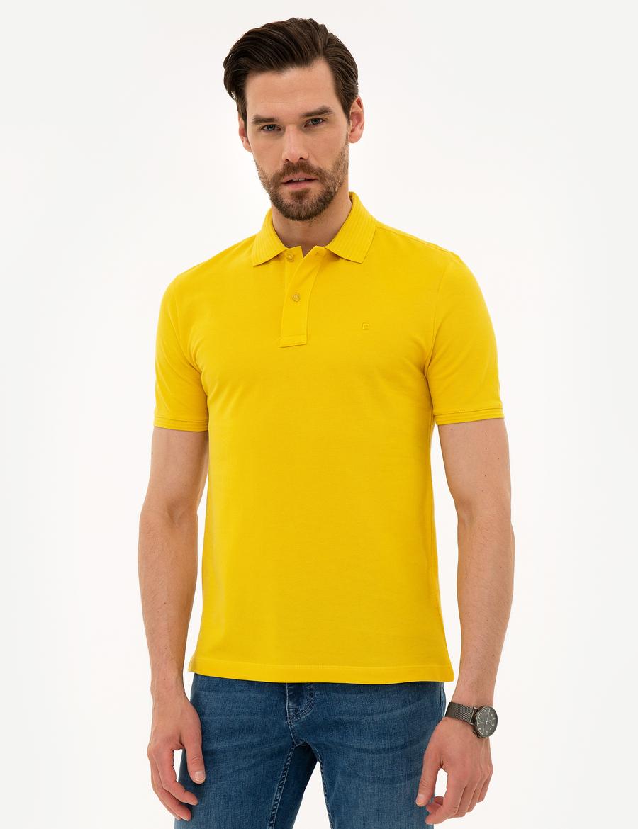 Sarı Slim Fit Polo Yaka Basic Tişört