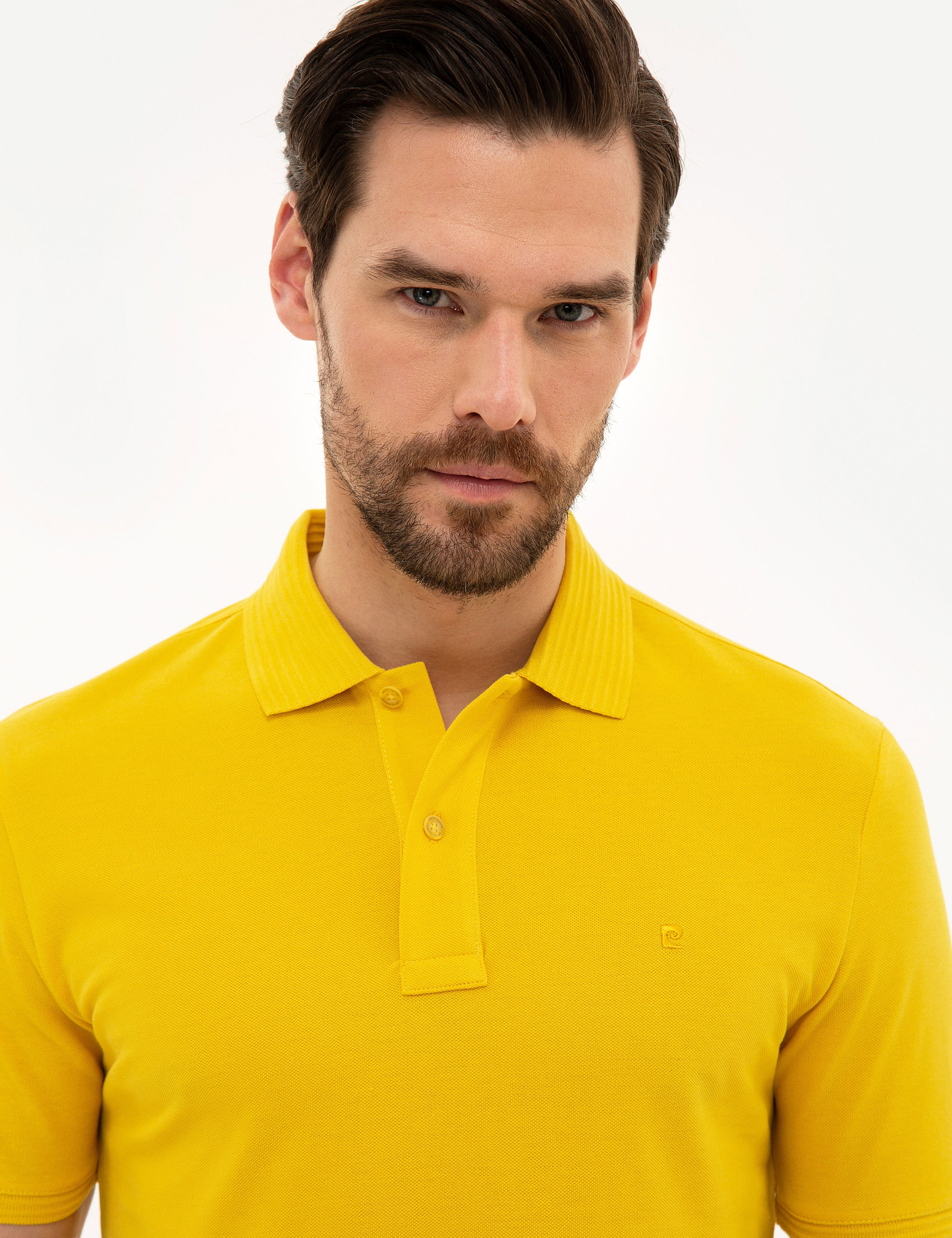Sarı Slim Fit Polo Yaka Basic Tişört - Image 2