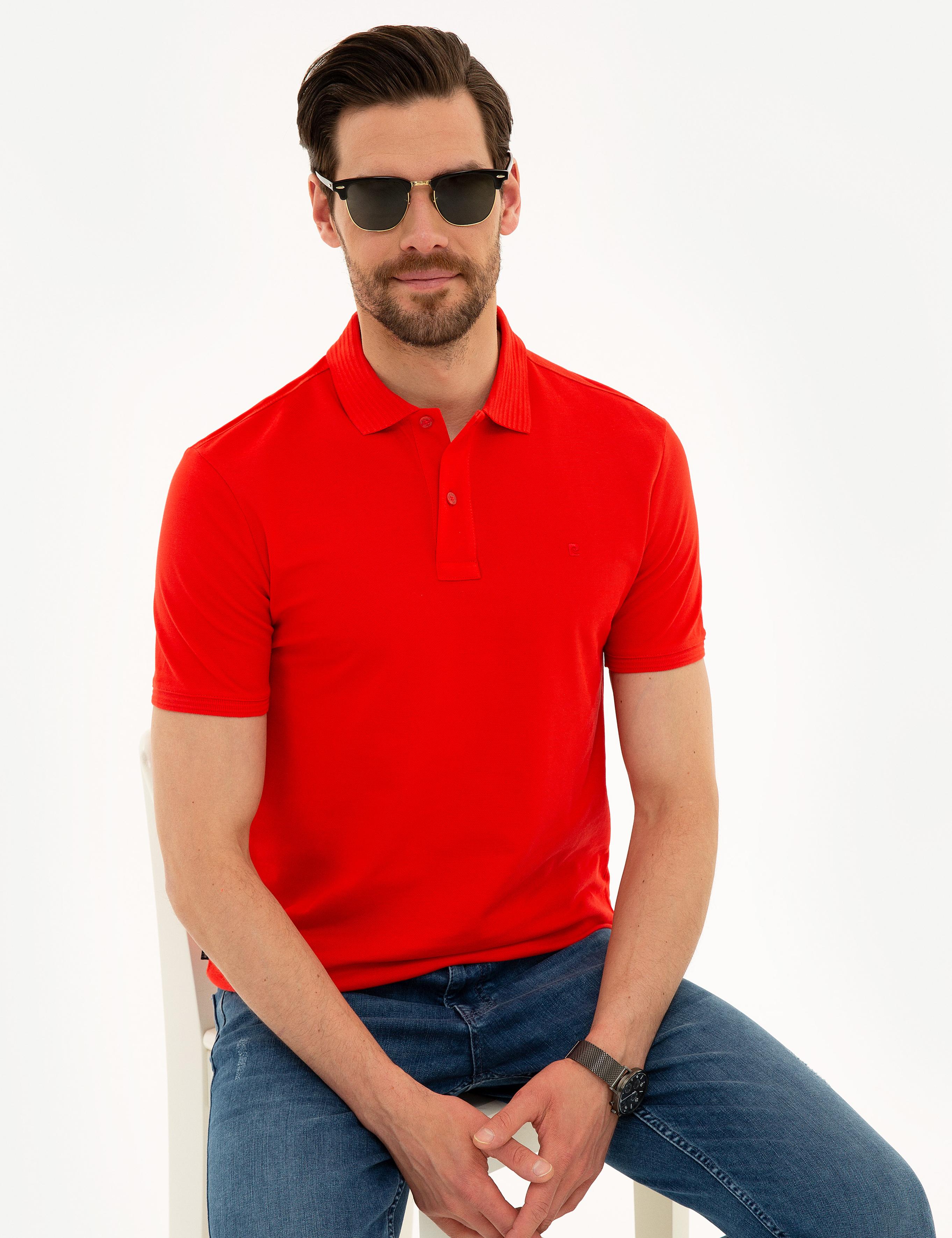 Kırmızı Slim Fit Polo Yaka Basic Tişört