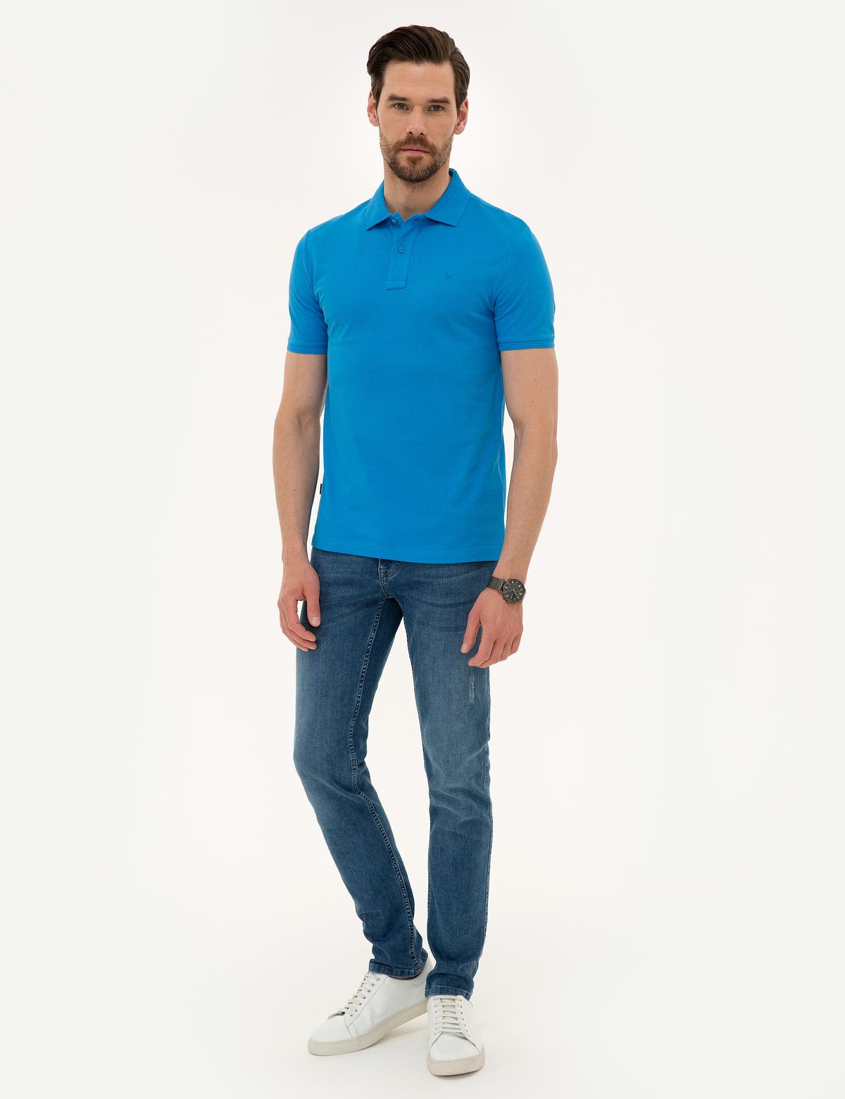 Kobalt Mavi Slim Fit Basic Tişört - 50218589133