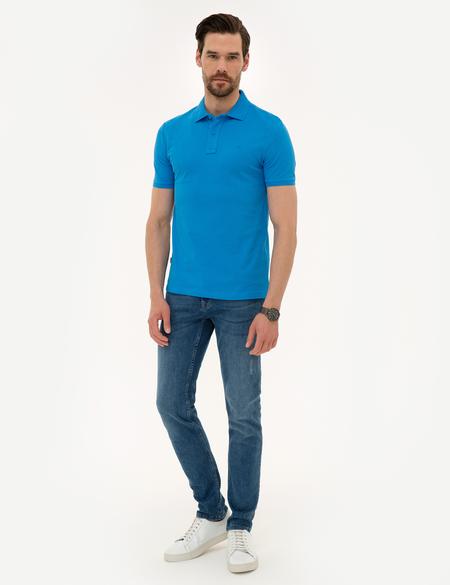Kobalt Mavi Slim Fit Basic Tişört - 50218589133