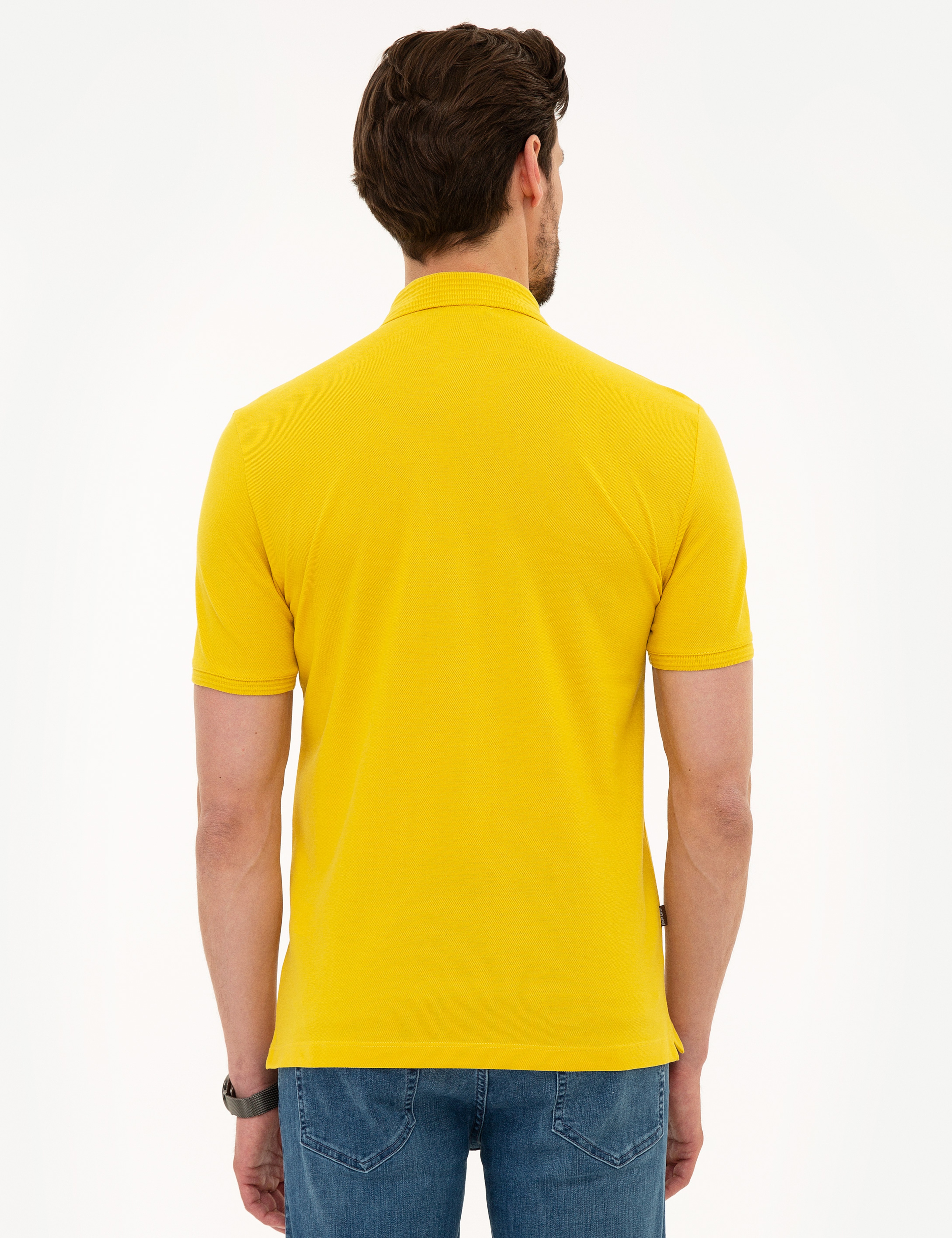 Sarı Slim Fit Polo Yaka Basic Tişört - Image 3