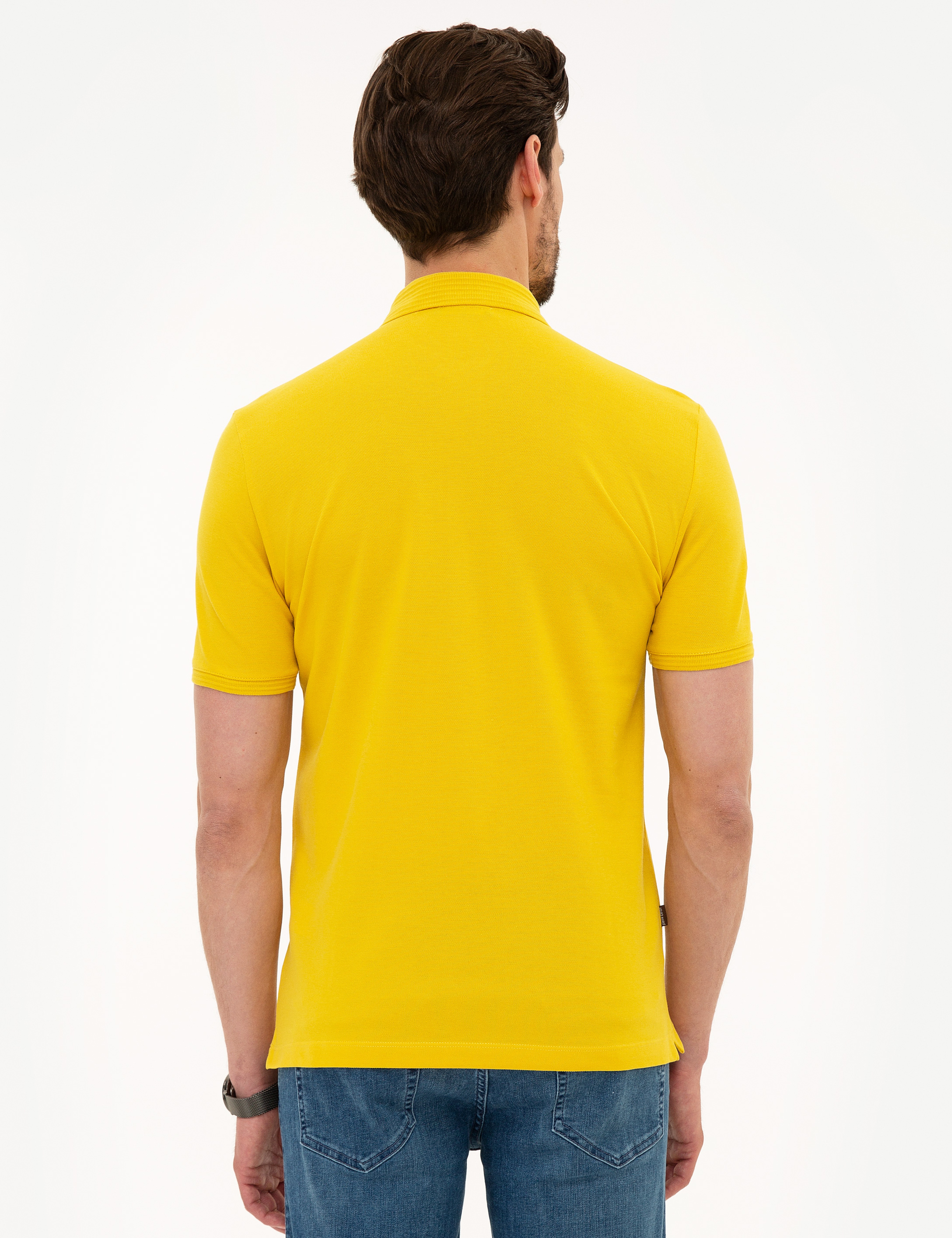 Sarı Slim Fit Polo Yaka Basic Tişört
