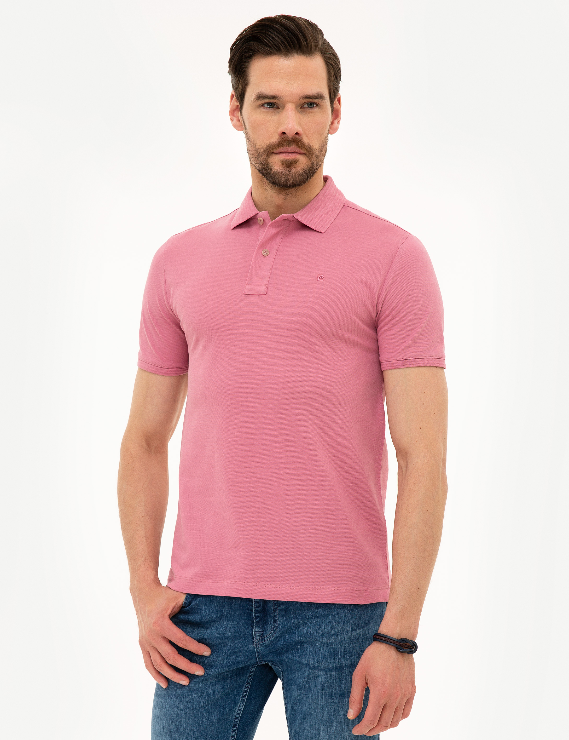 Gül Kurusu Slim Fit Polo Yaka Basic Tişört - Image 2