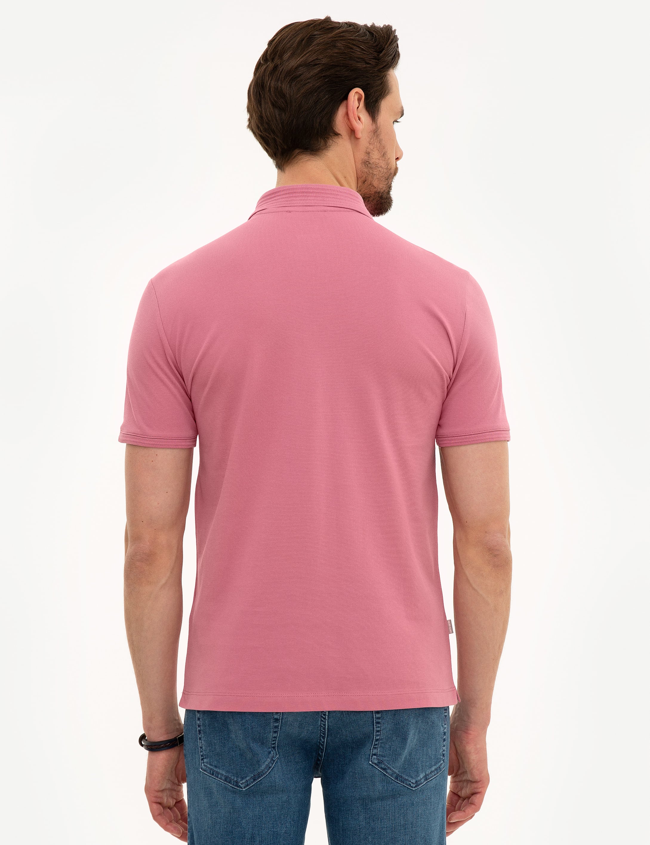 Gül Kurusu Slim Fit Polo Yaka Basic Tişört - Image 3