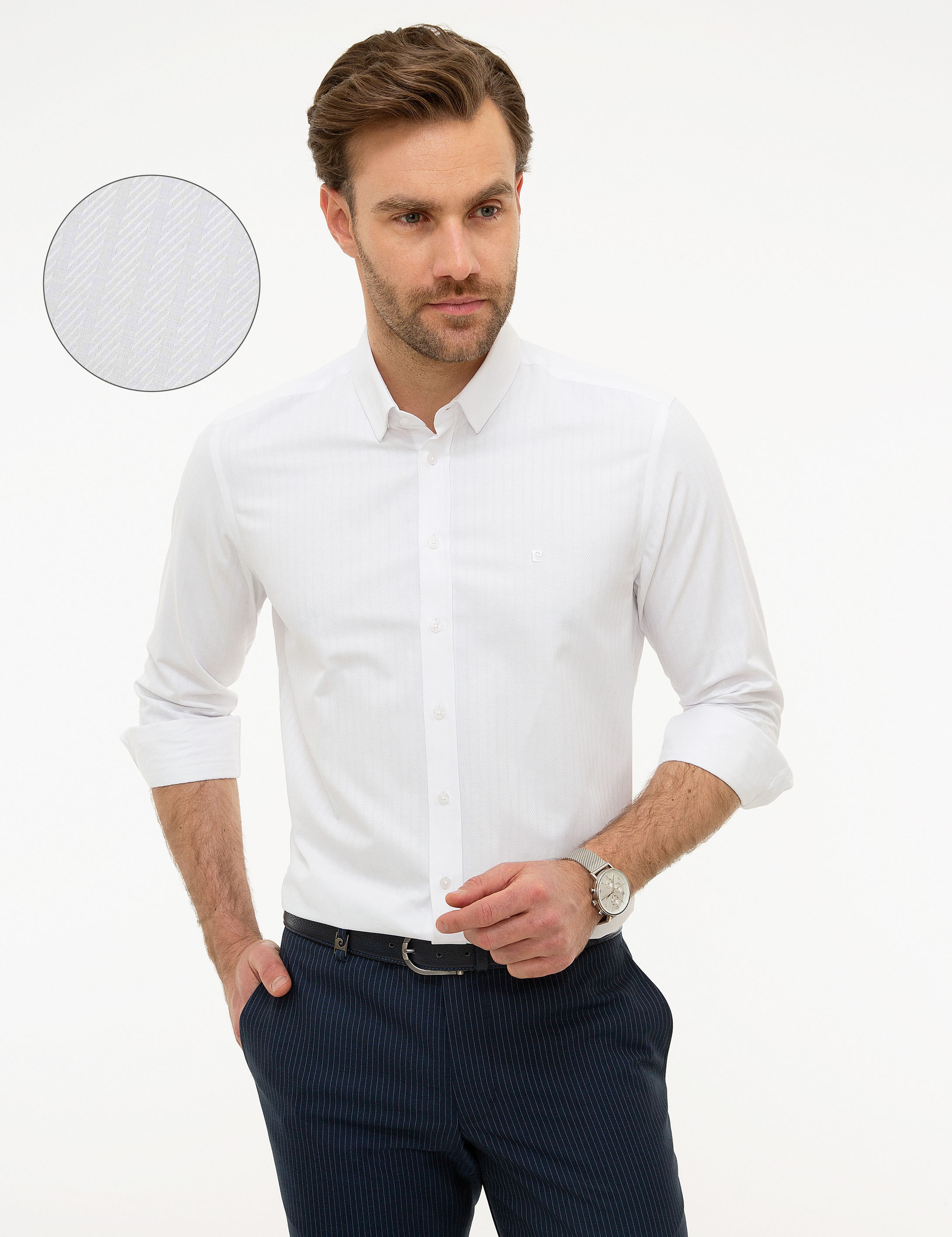 Beyaz Slim Fit Armürlü Gömlek - Image 1