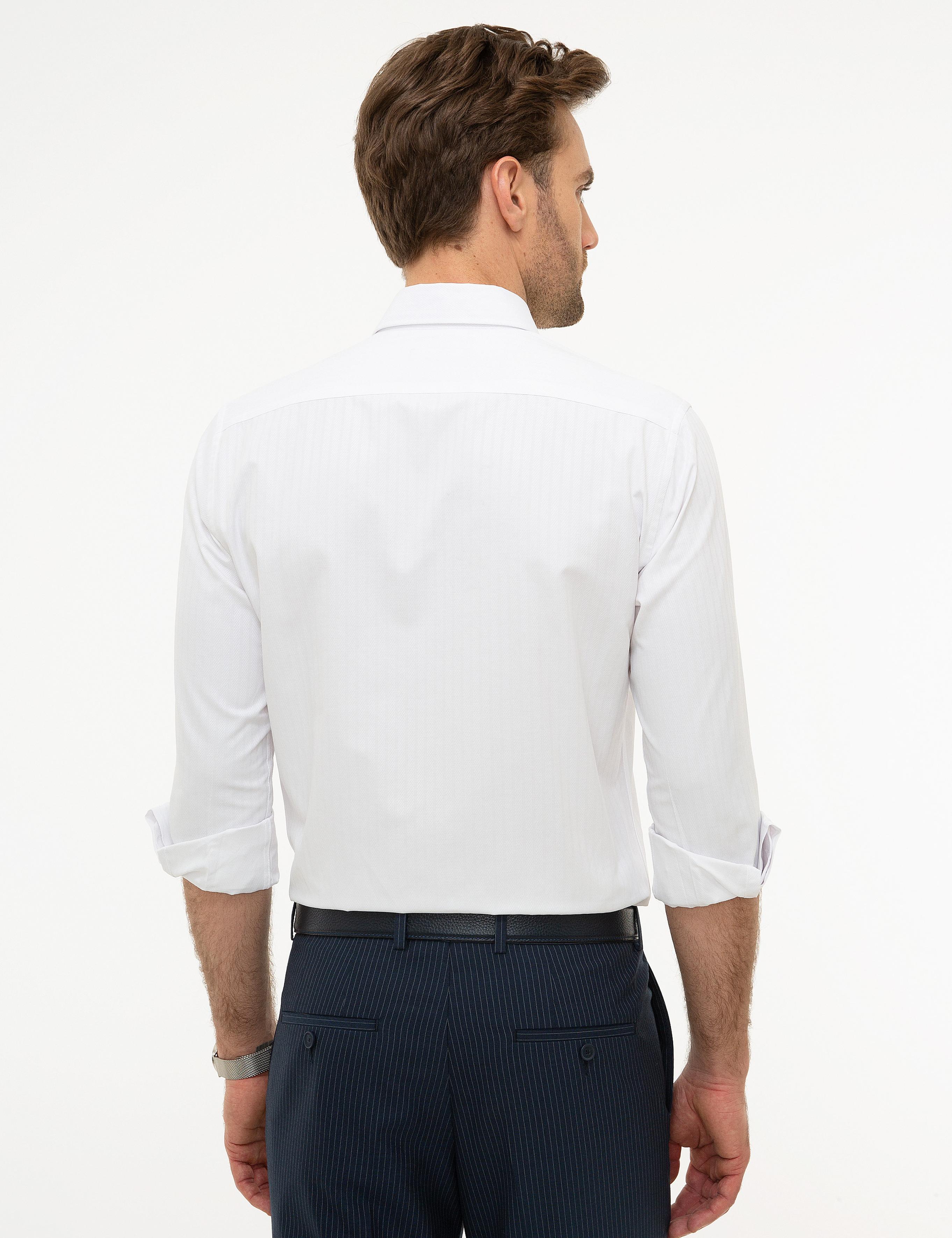 Beyaz Slim Fit Armürlü Gömlek