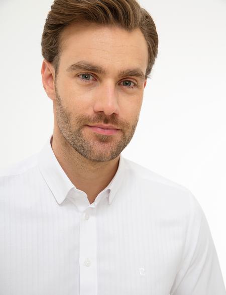 Beyaz Slim Fit Armürlü Gömlek - 50219273002