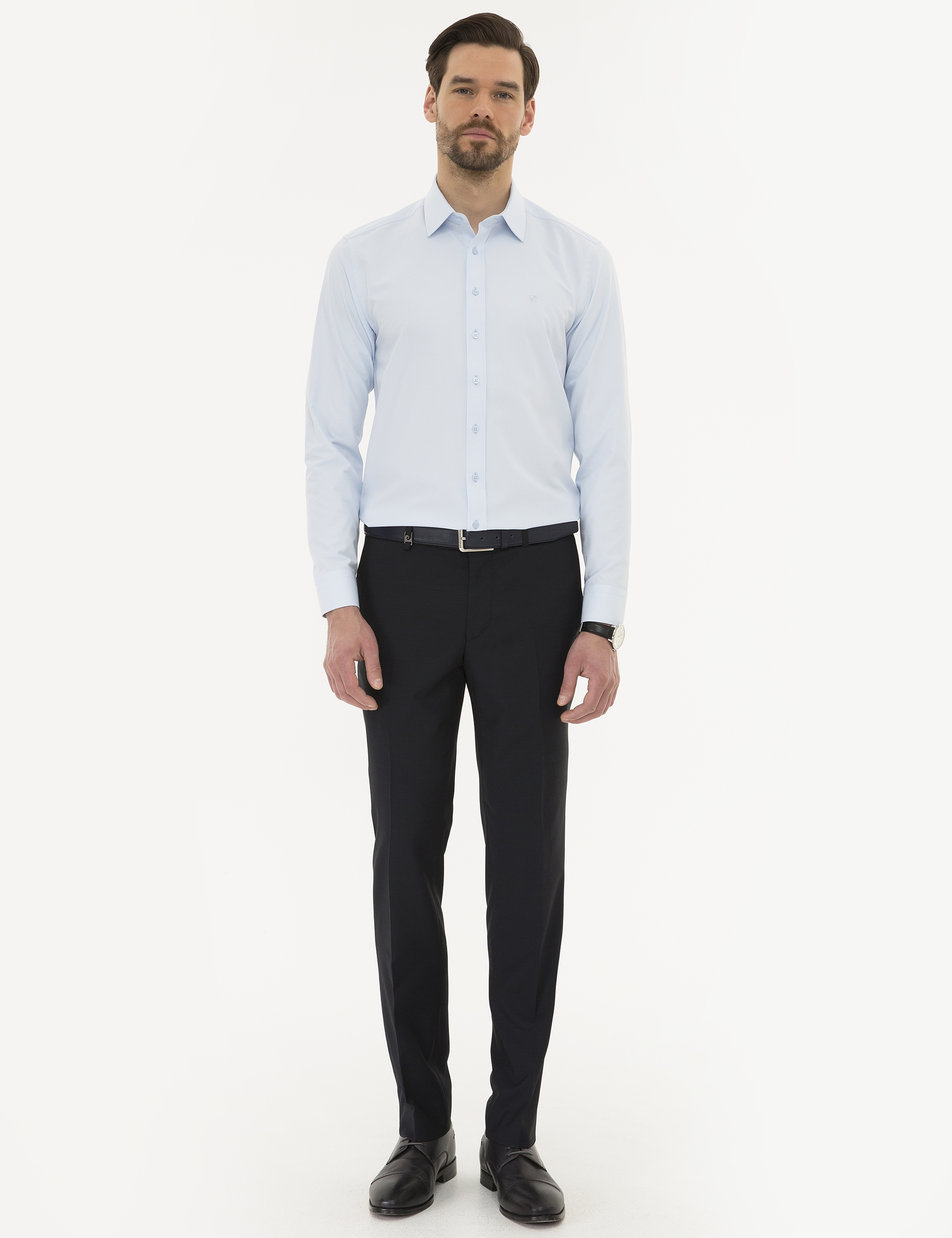 Açık Mavi Slim Fit Armürlü Gömlek - Image 4