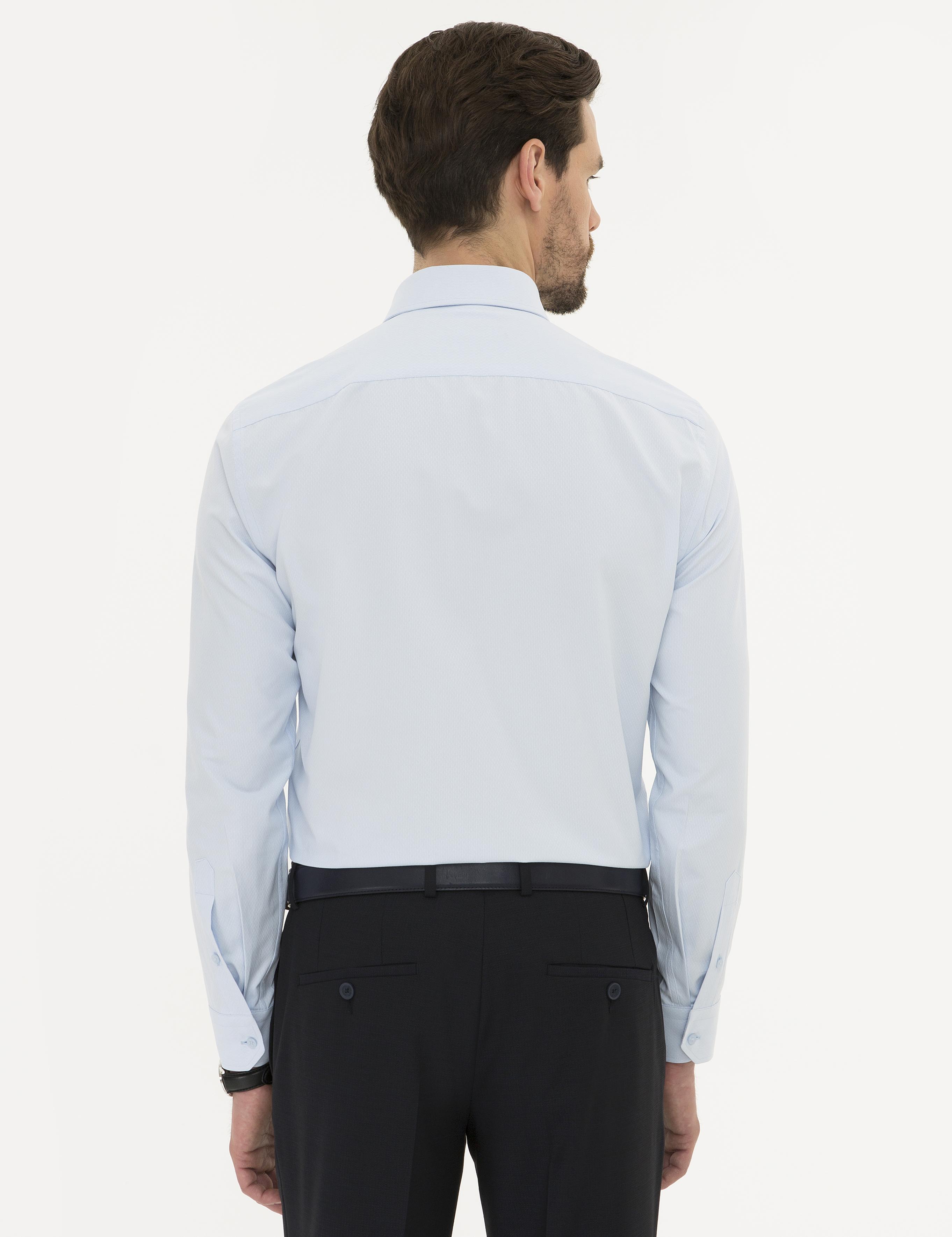 Açık Mavi Slim Fit Armürlü Gömlek