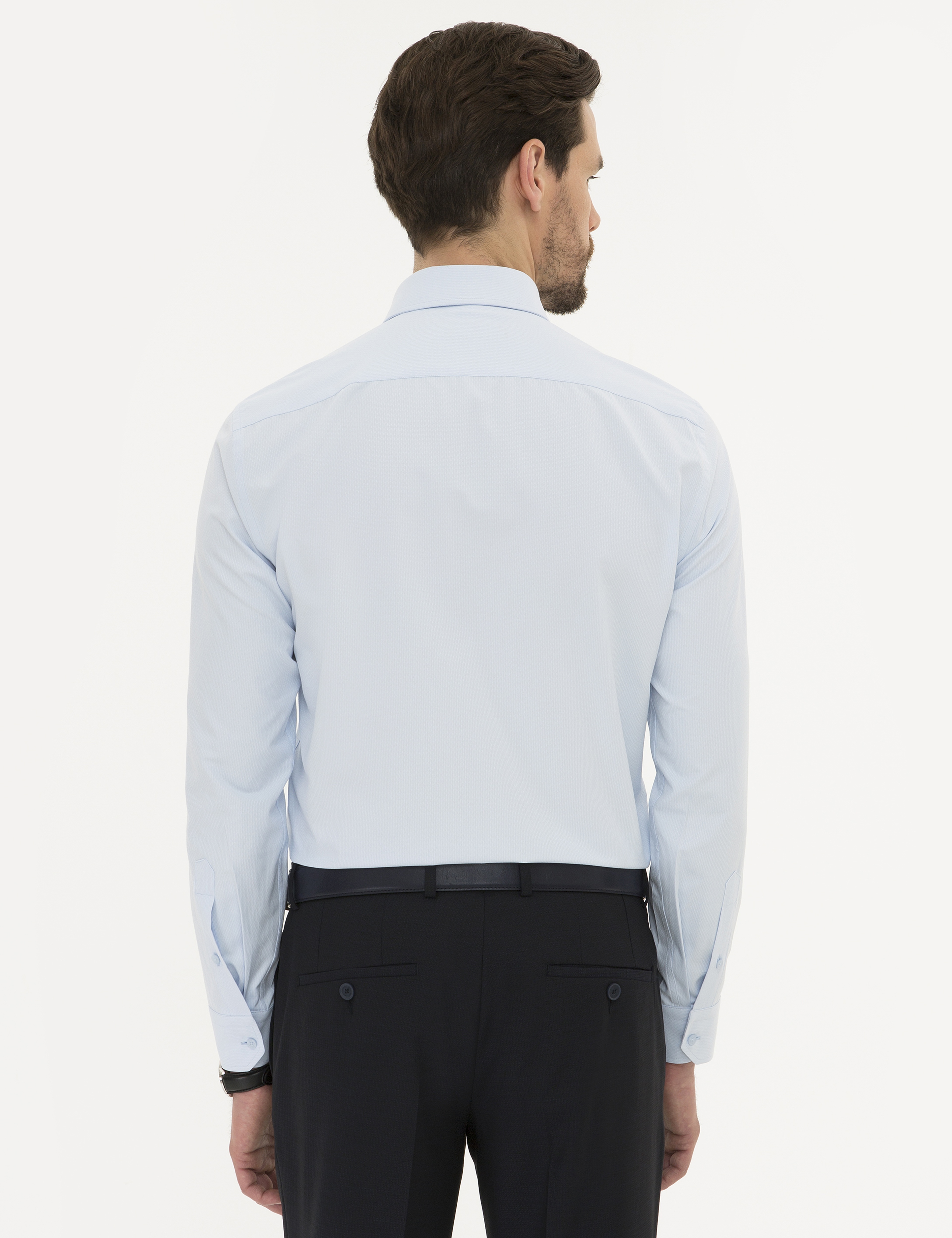 Açık Mavi Slim Fit Armürlü Gömlek - Image 3