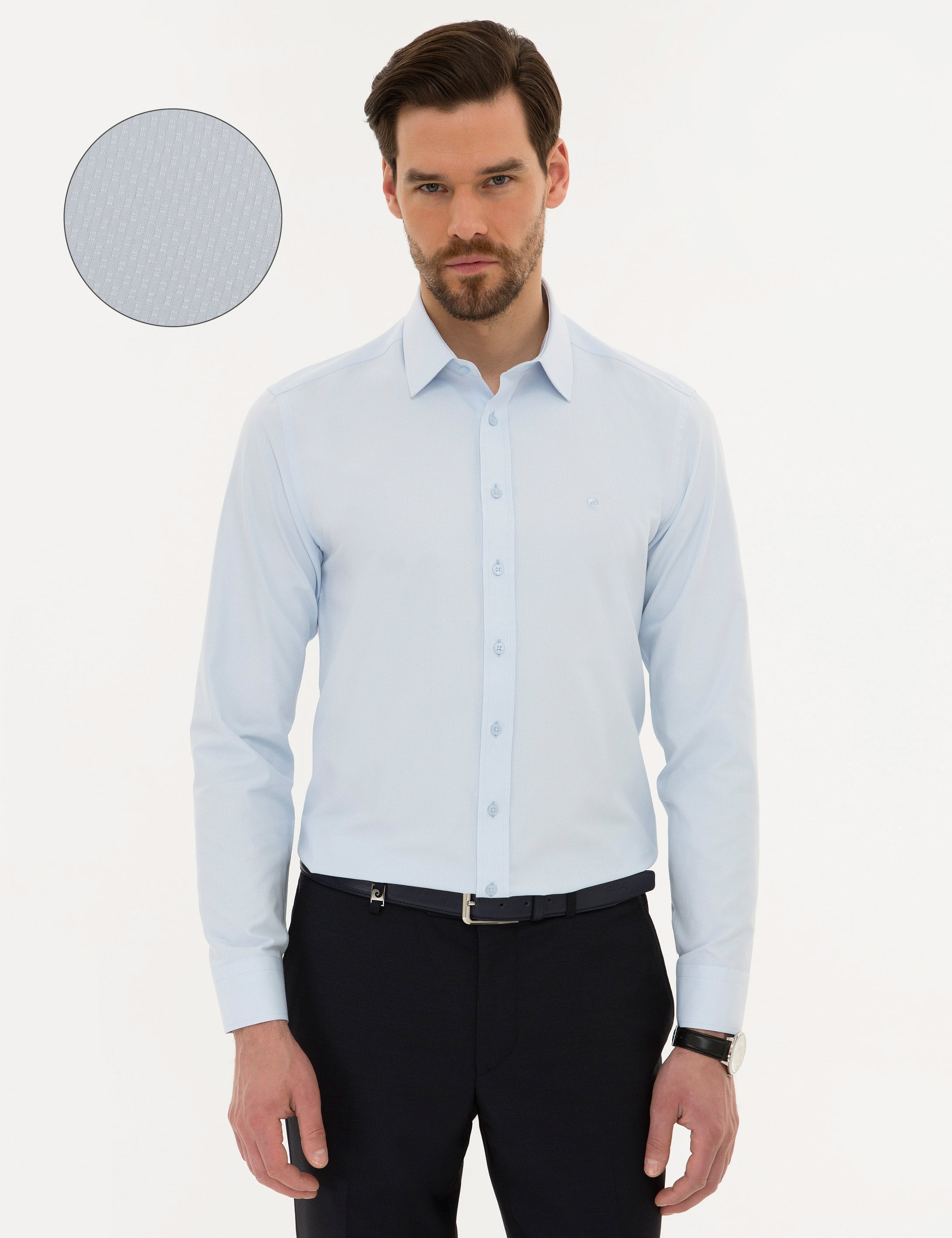 Açık Mavi Slim Fit Armürlü Gömlek