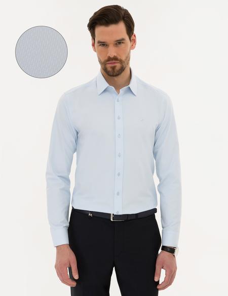Açık Mavi Slim Fit Armürlü Gömlek - 50219274019