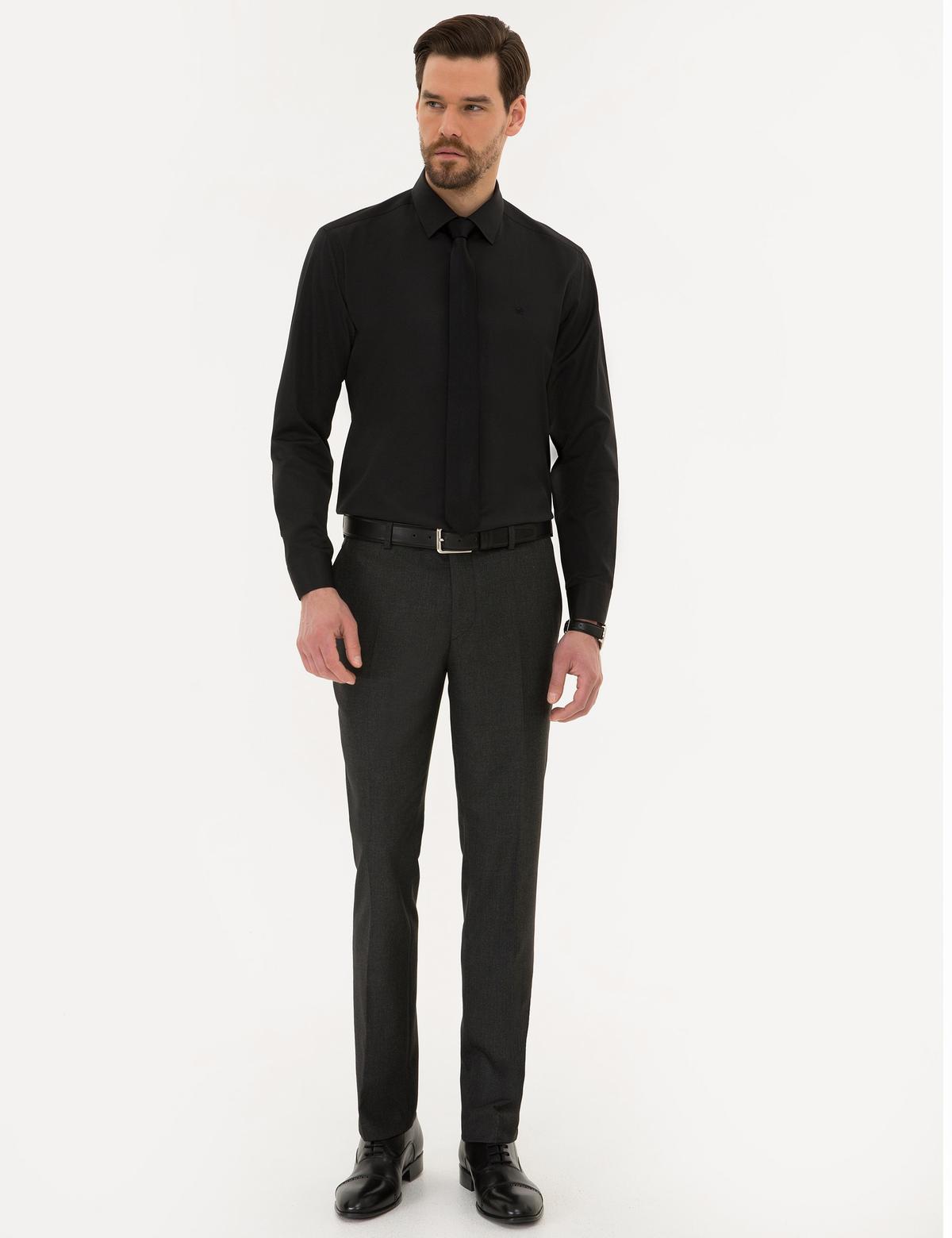 Siyah Slim Fit Armürlü Gömlek - 50219274030