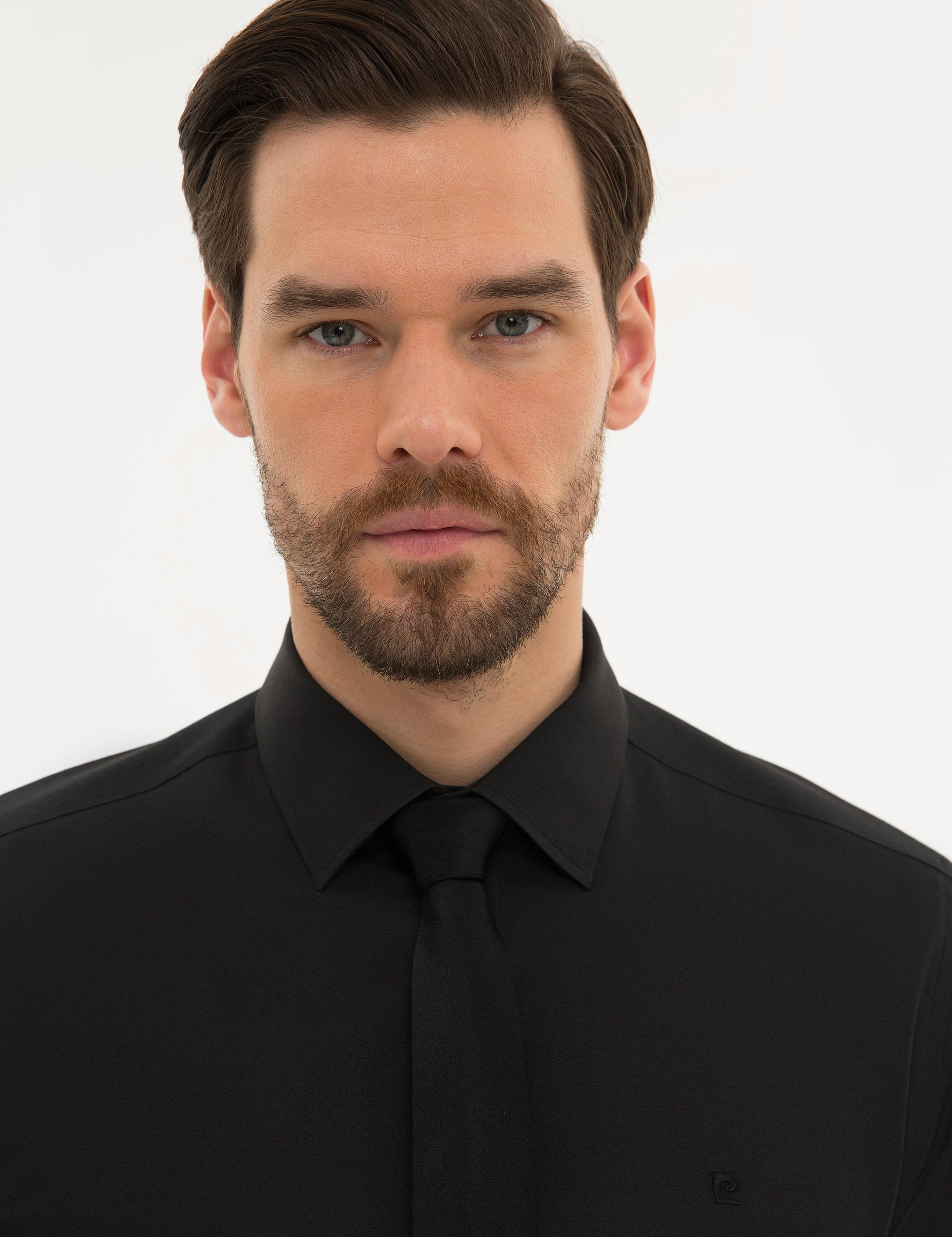 Siyah Slim Fit Armürlü Gömlek