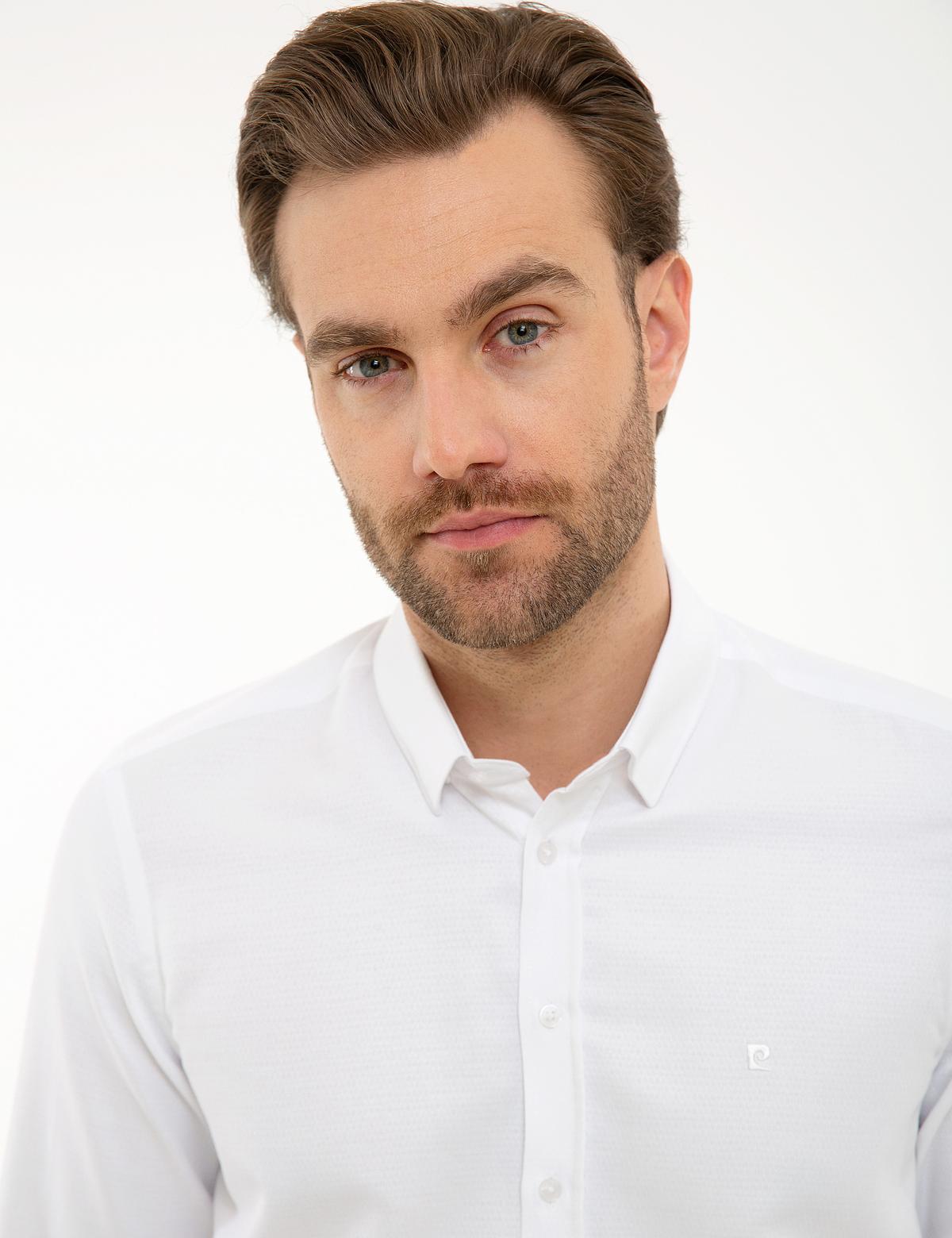 Beyaz Slim Fit Armürlü Gömlek - 50219287005