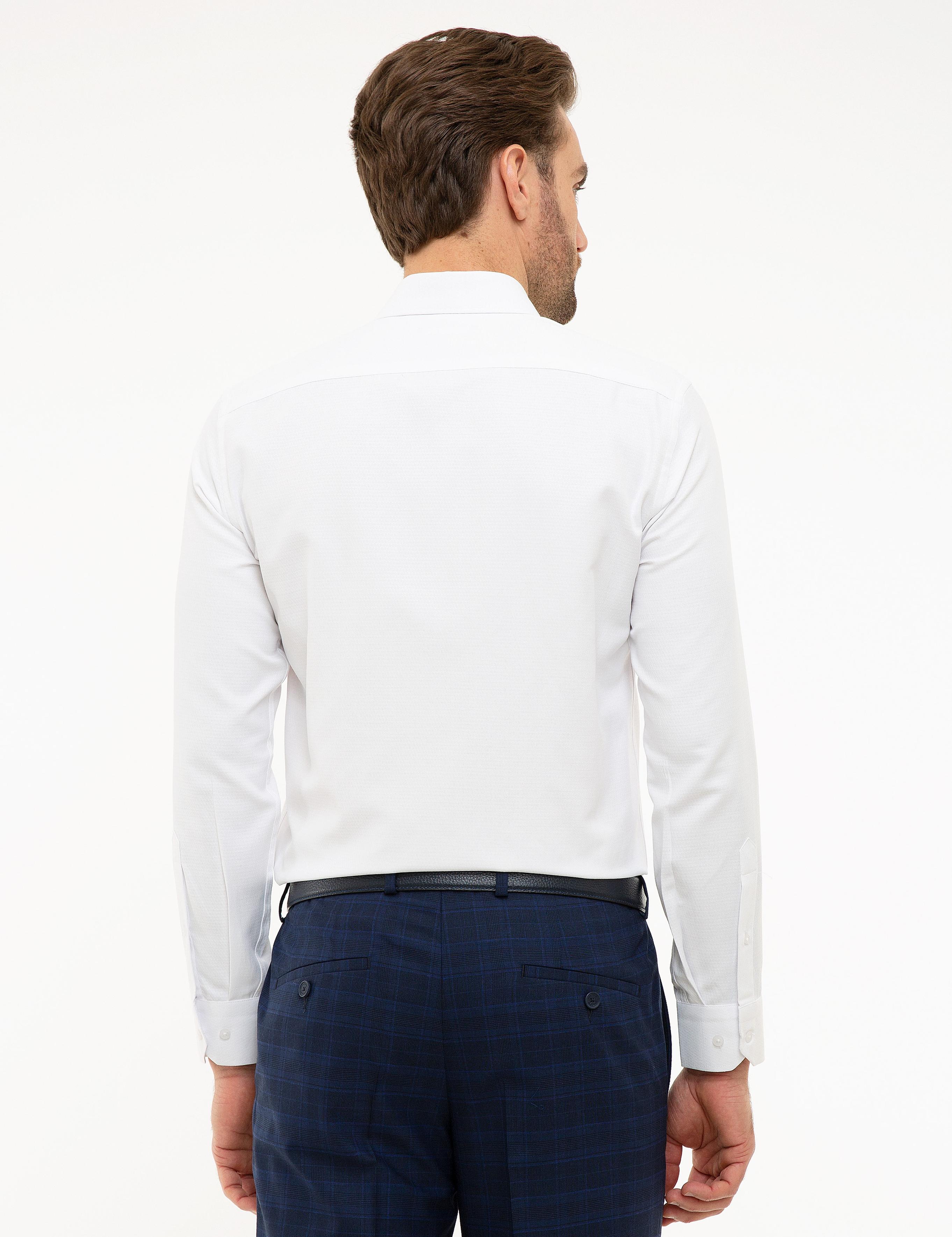 Beyaz Slim Fit Armürlü Gömlek