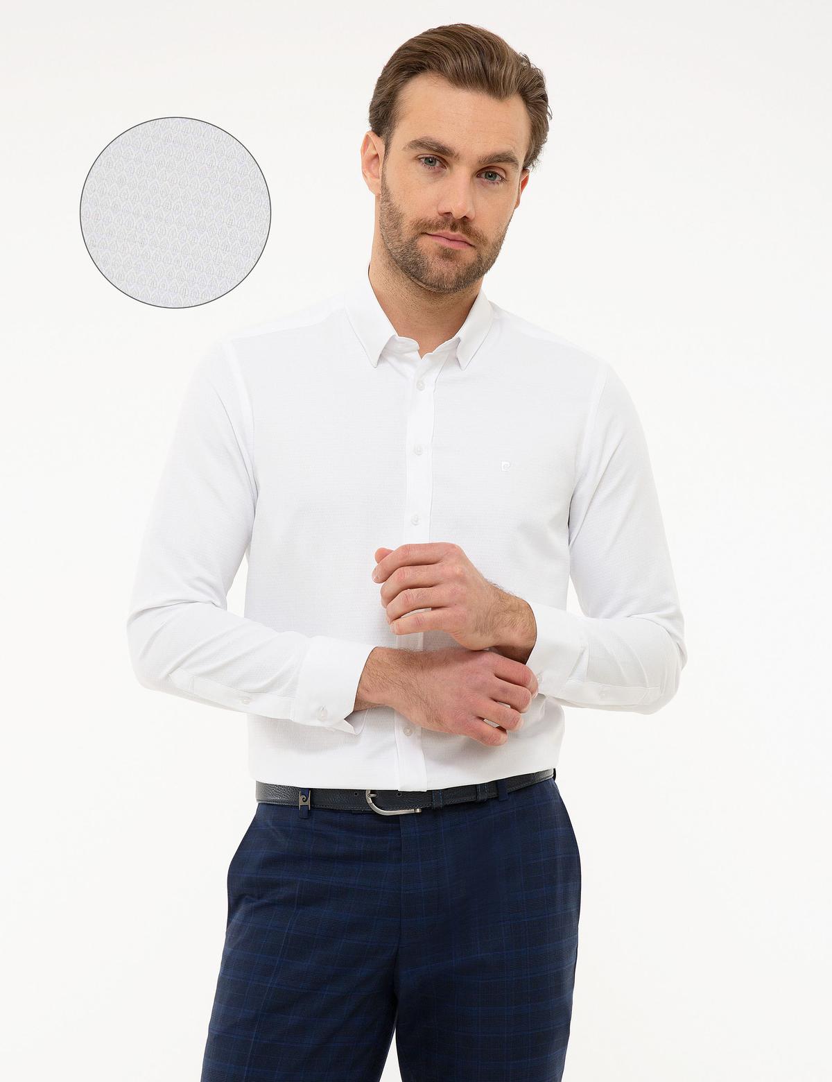 Beyaz Slim Fit Armürlü Gömlek