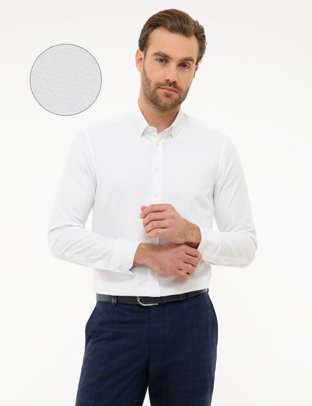 Beyaz Slim Fit Armürlü Gömlek - 50219287005