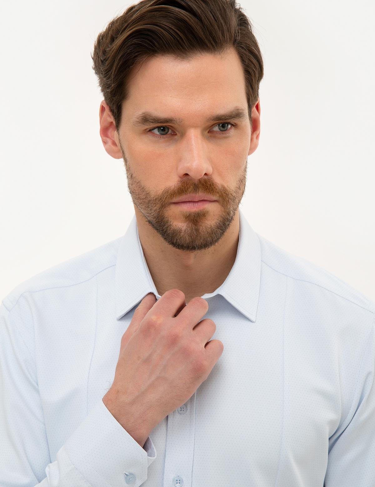 Açık Mavi Slim Fit Armürlü Gömlek - 50219291015