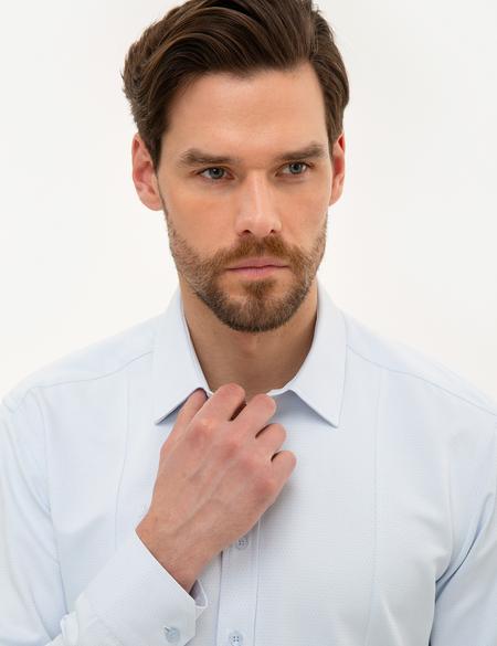 Açık Mavi Slim Fit Armürlü Gömlek - 50219291015