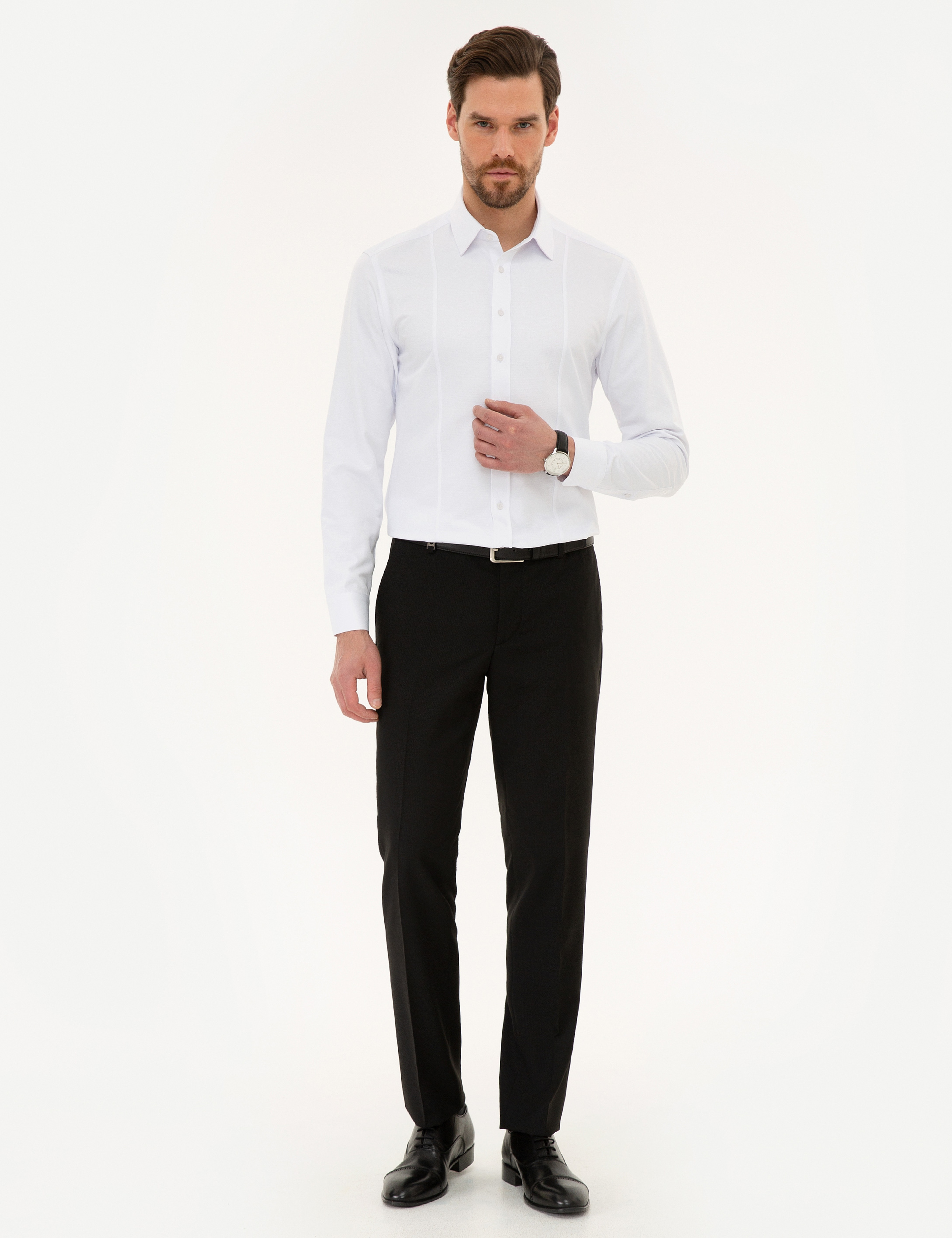 Beyaz Slim Fit Armürlü Gömlek - Image 4