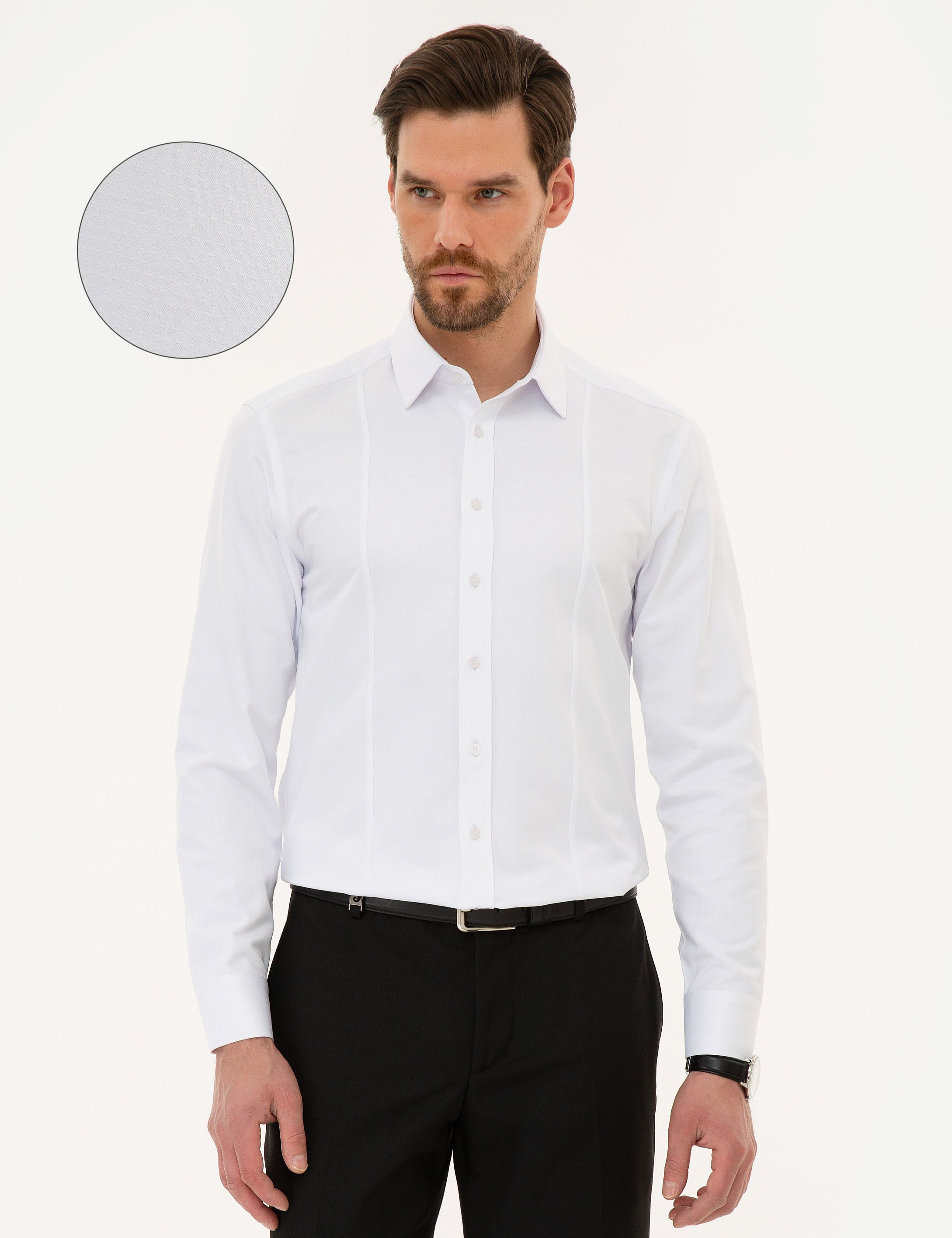 Beyaz Slim Fit Armürlü Gömlek
