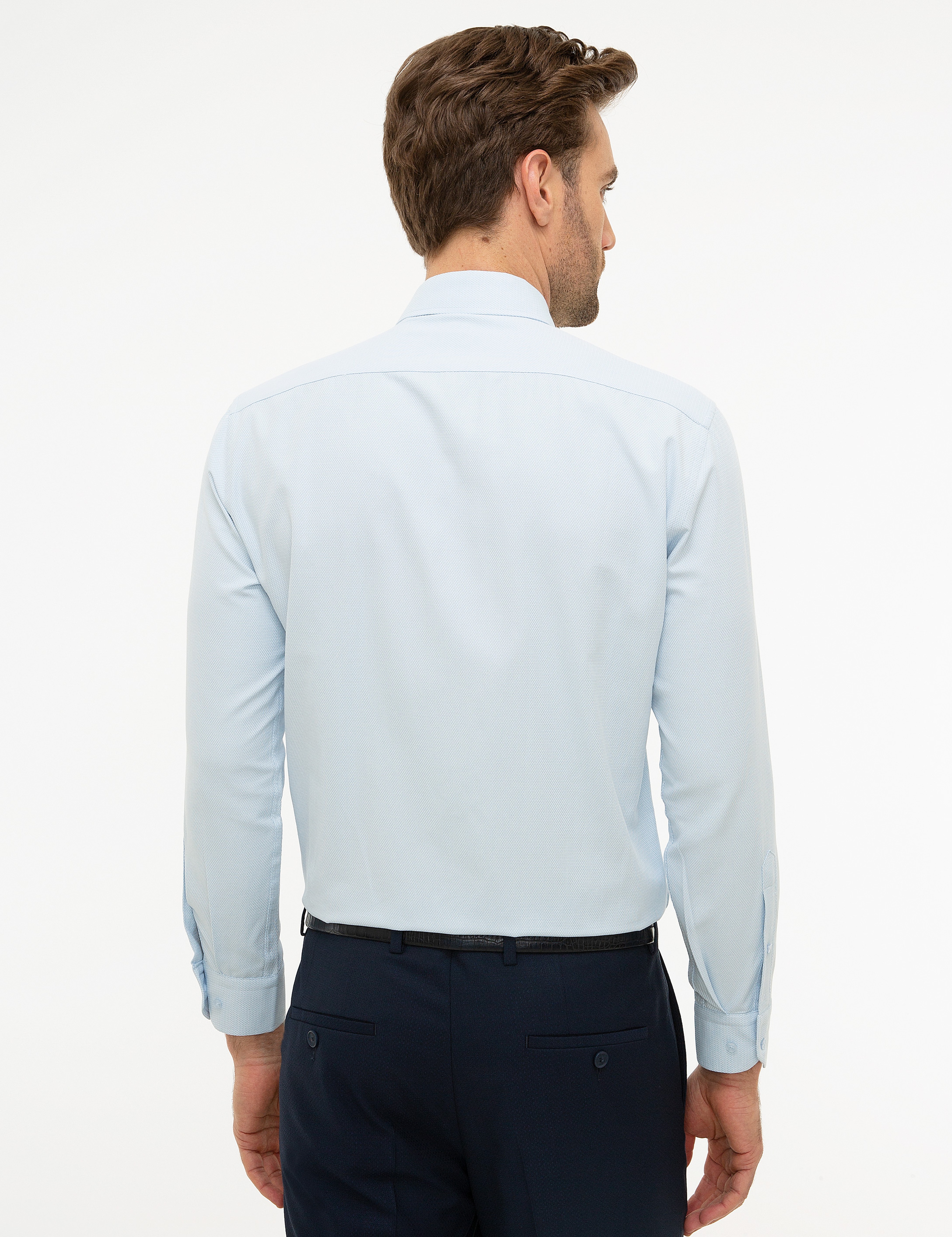 Açık Mavi Regular Fit Armürlü Gömlek - Image 3