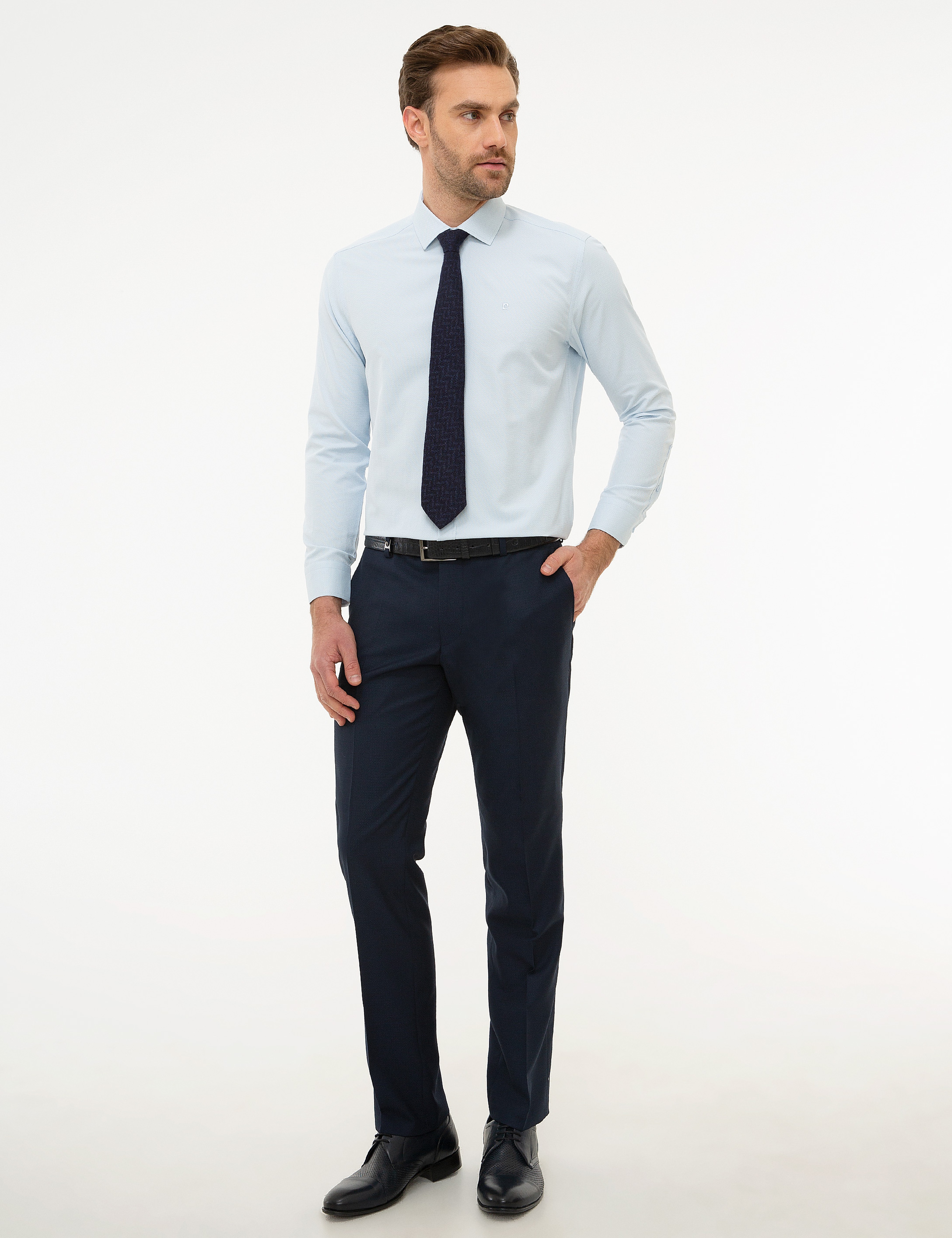 Açık Mavi Regular Fit Armürlü Gömlek - Image 4