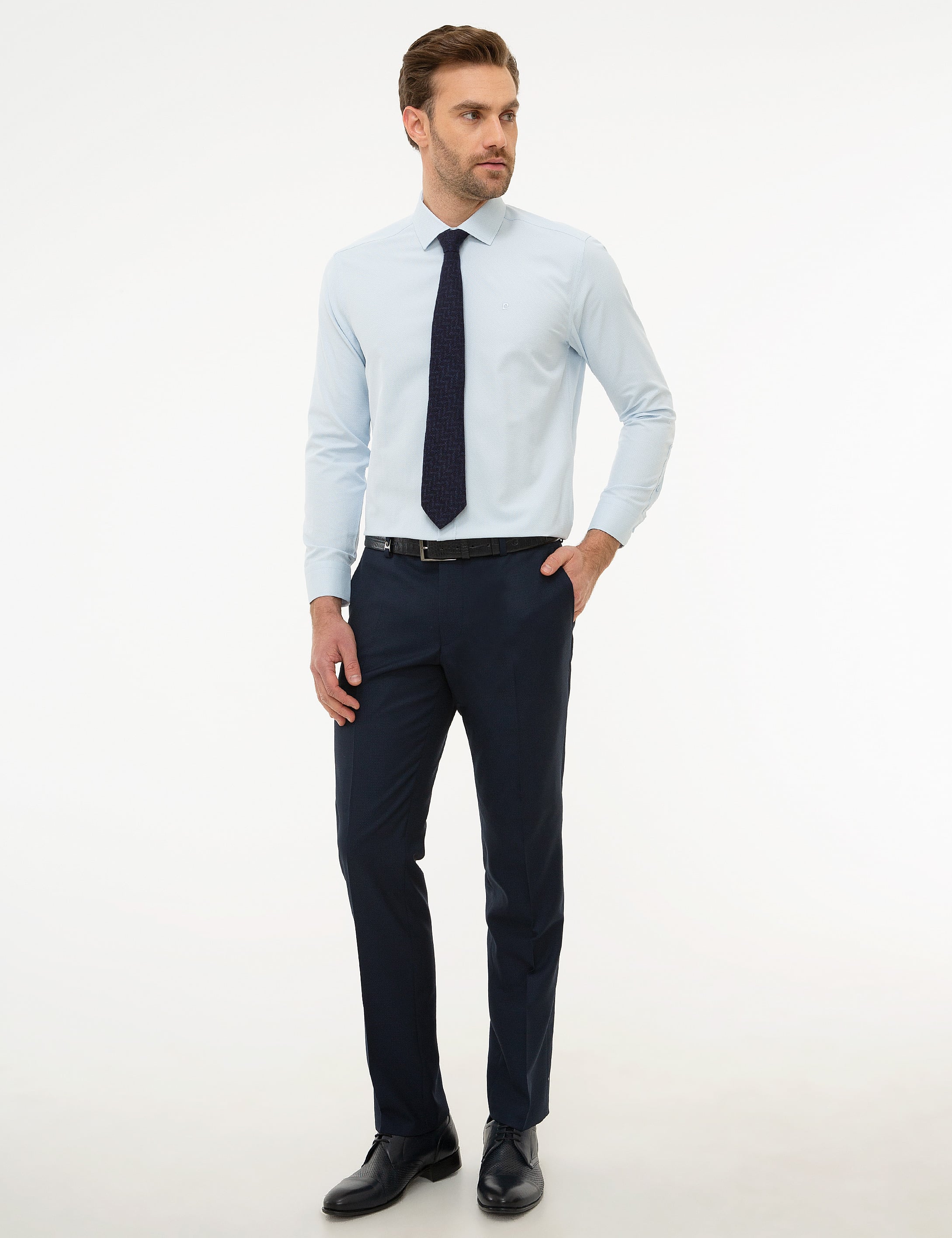 Açık Mavi Regular Fit Armürlü Gömlek