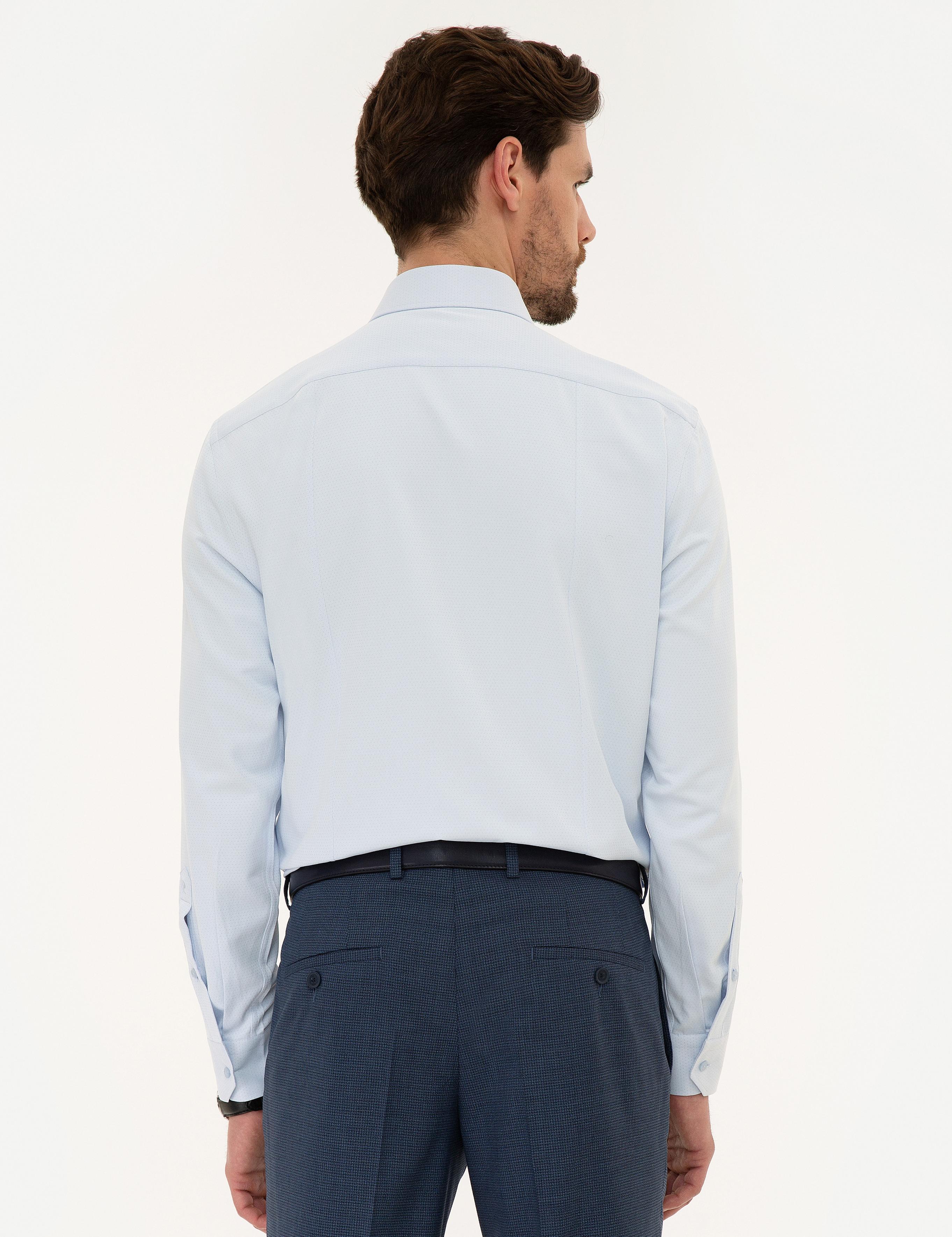 Açık Mavi Slim Fit Armürlü Gömlek