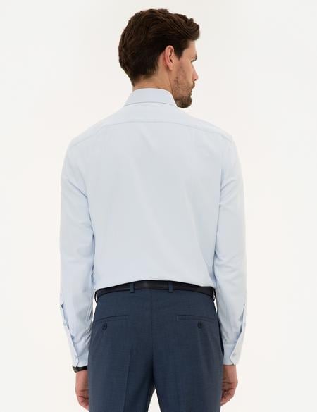 Açık Mavi Slim Fit Armürlü Gömlek - 50219291015