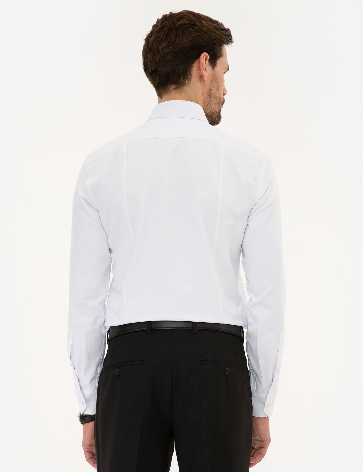 Beyaz Slim Fit Armürlü Gömlek - 50219291006