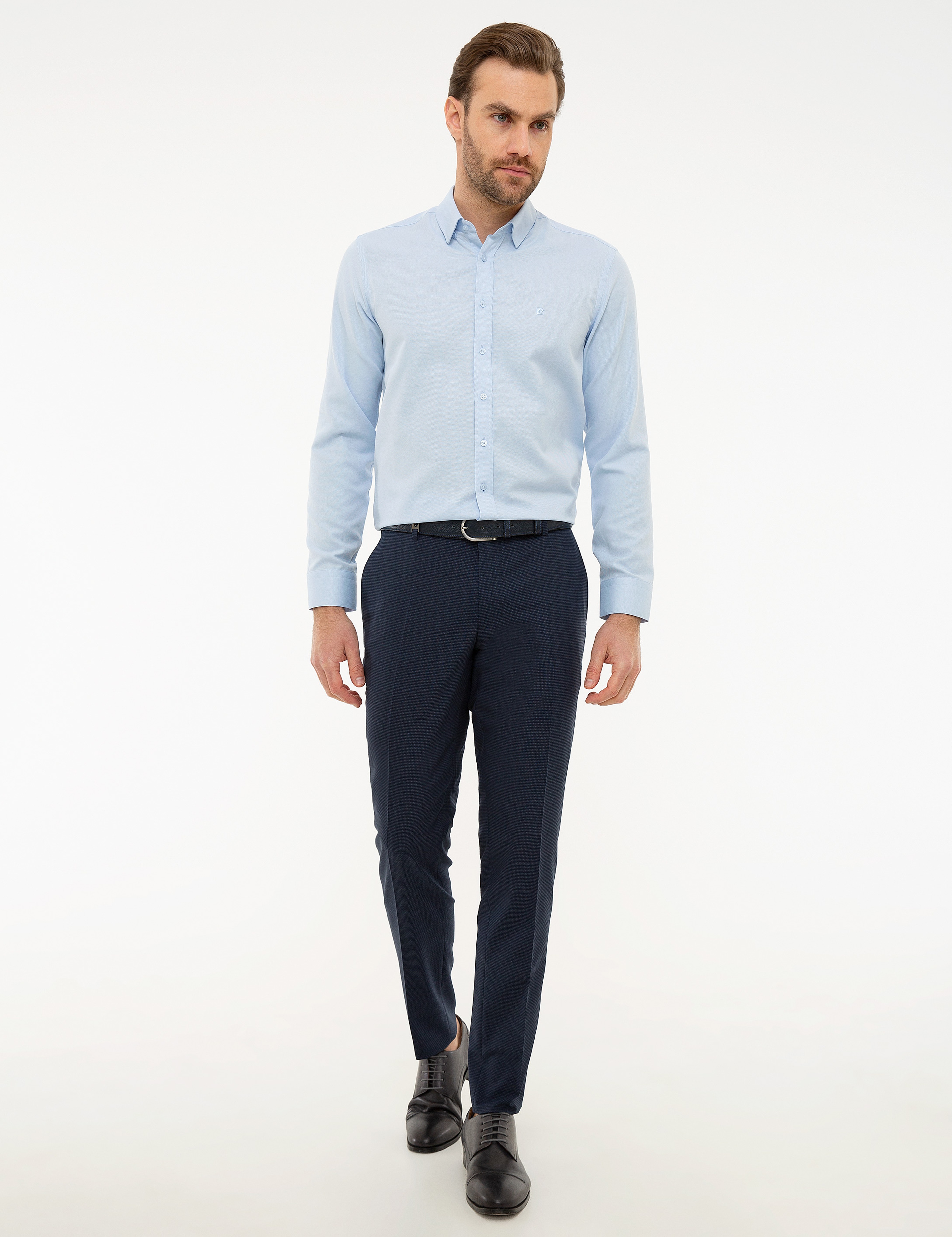 Açık Mavi Slim Fit Oxford Gömlek - Image 4