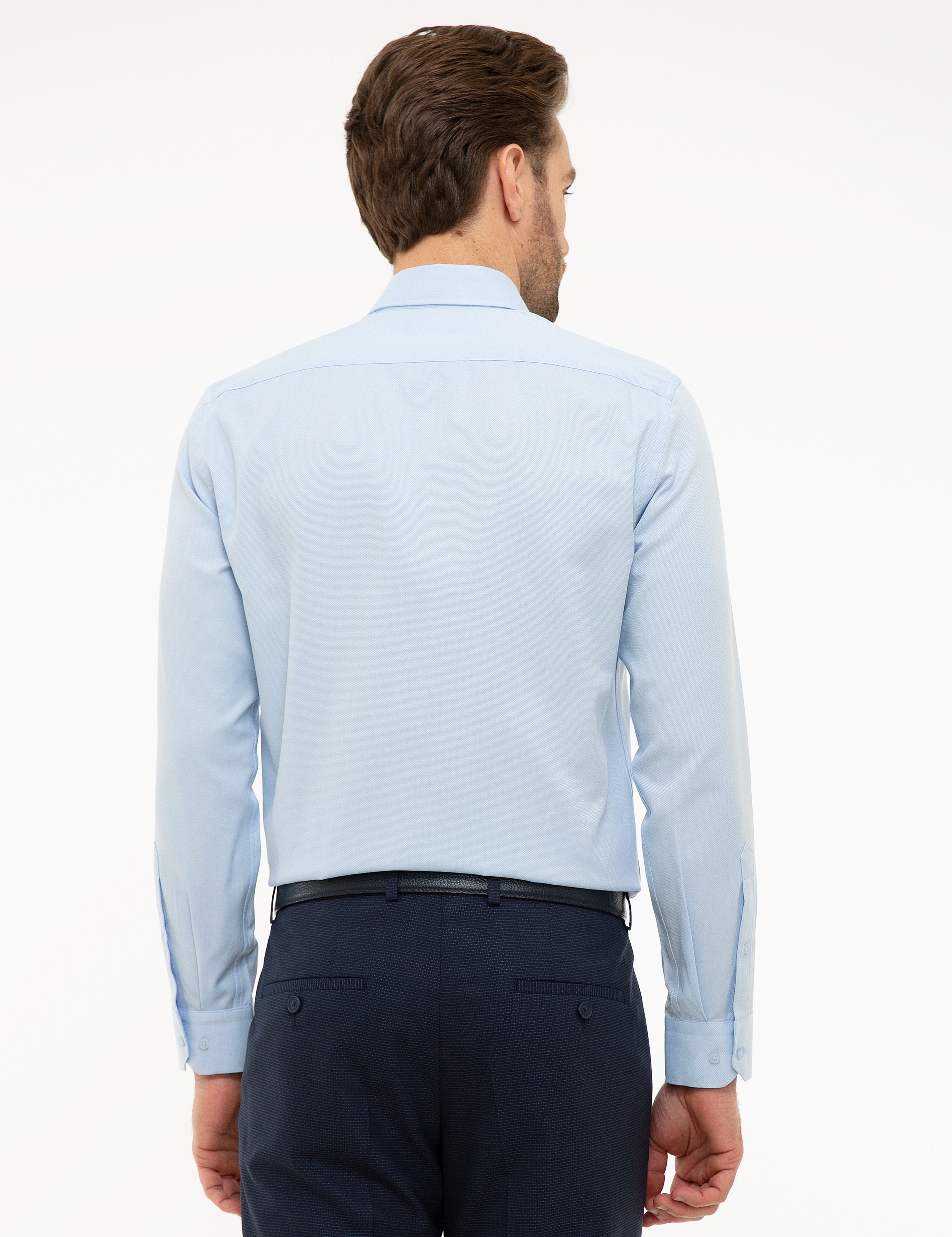 Açık Mavi Slim Fit Oxford Gömlek - Image 3