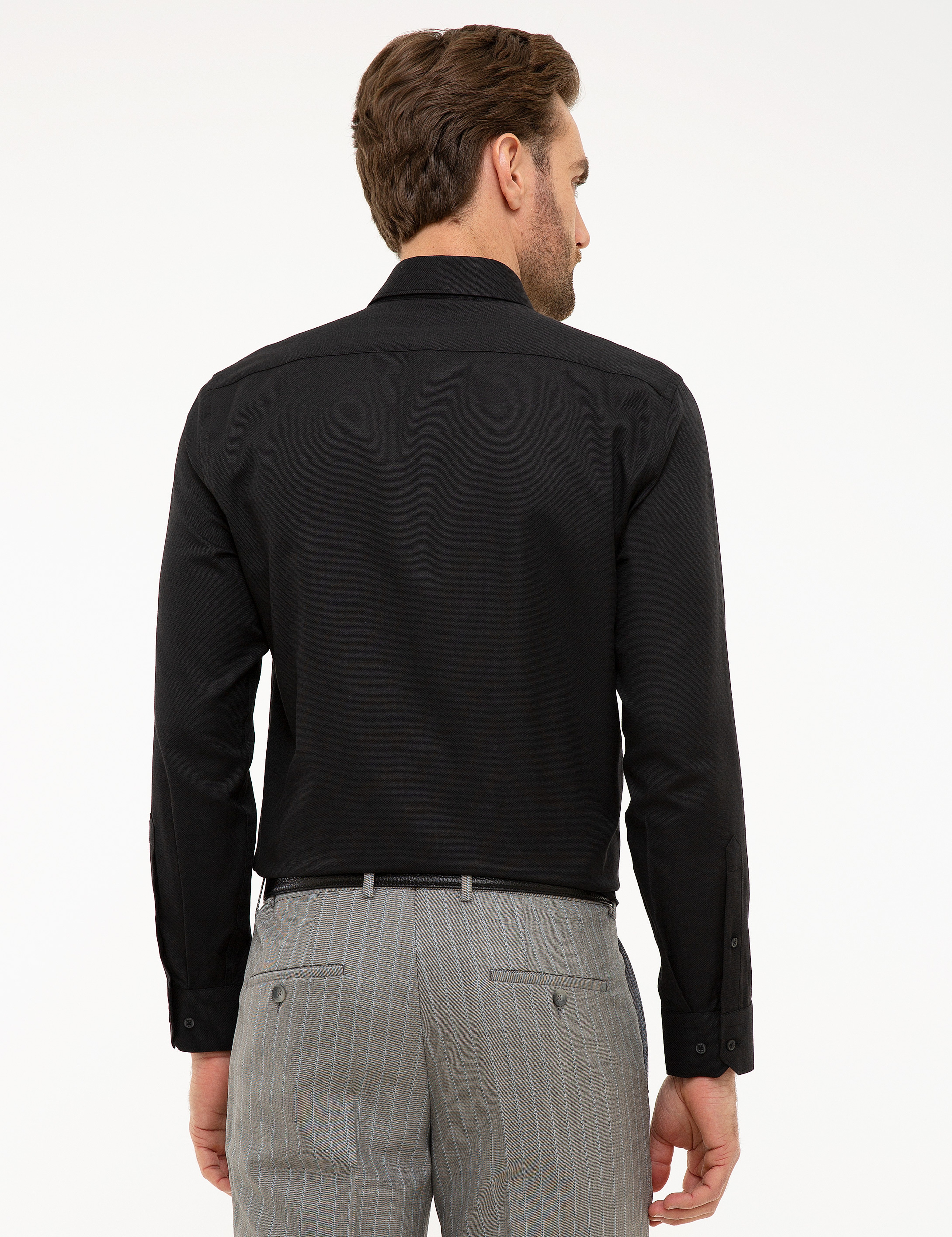 Siyah Slim Fit Oxford Gömlek - Image 3